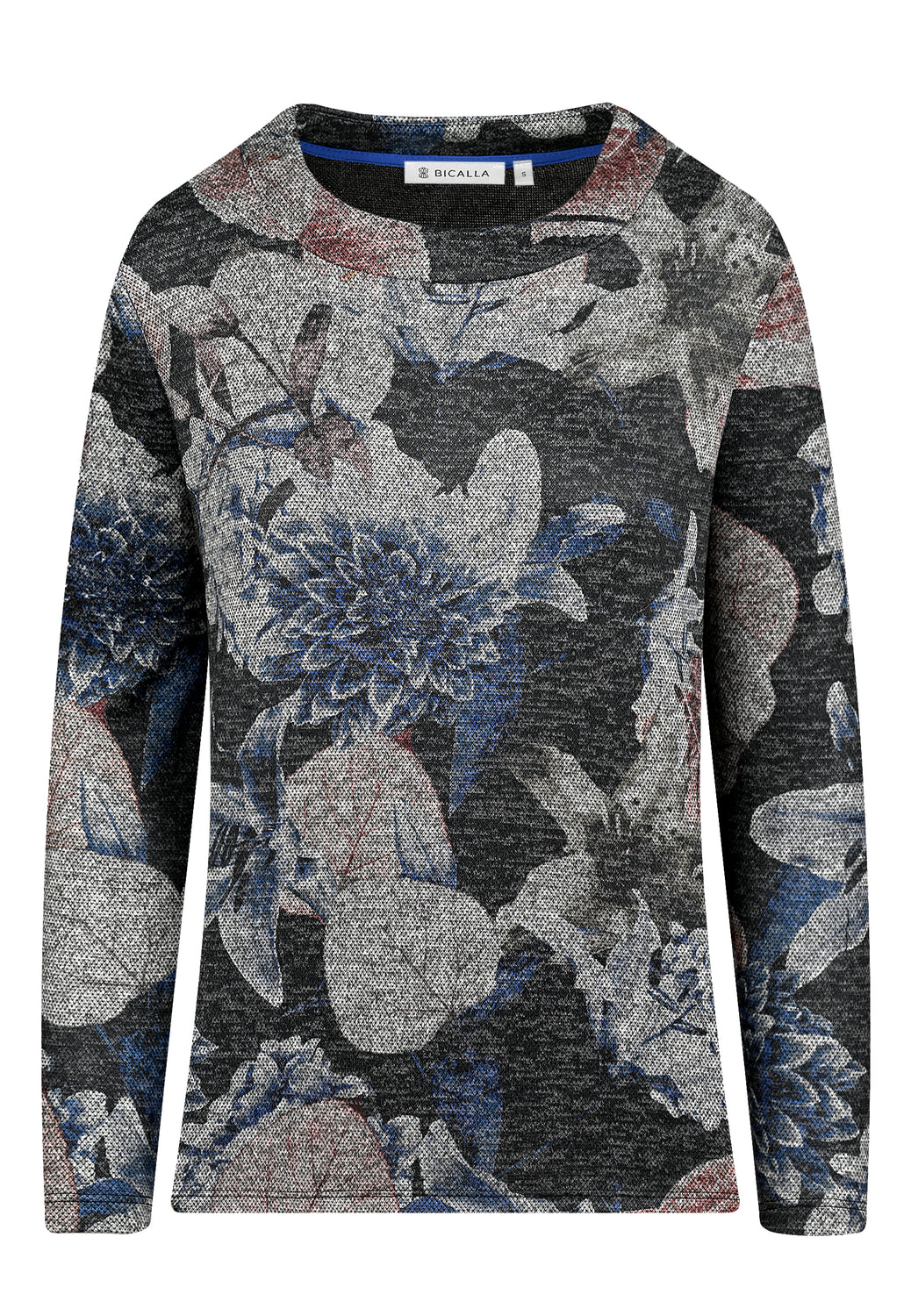 25513 Shirt mit floralem Print in Grau/Blau