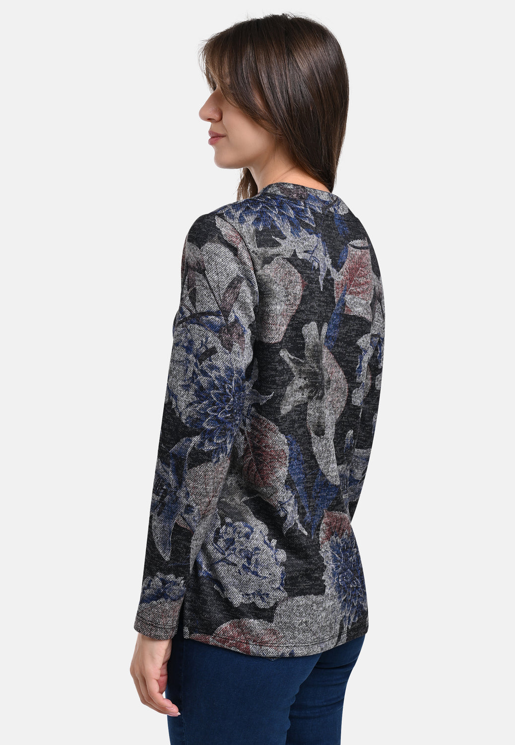 25513 Shirt mit floralem Print in Grau/Blau