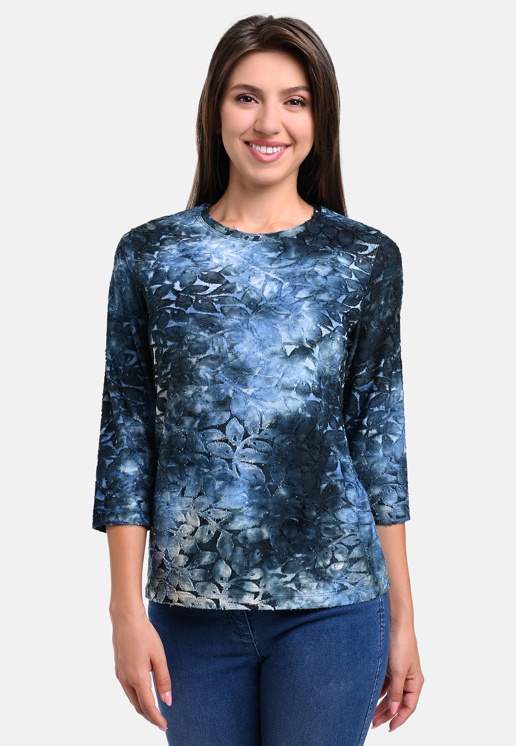 25516 Shirt mit Blättermuster in Blau
