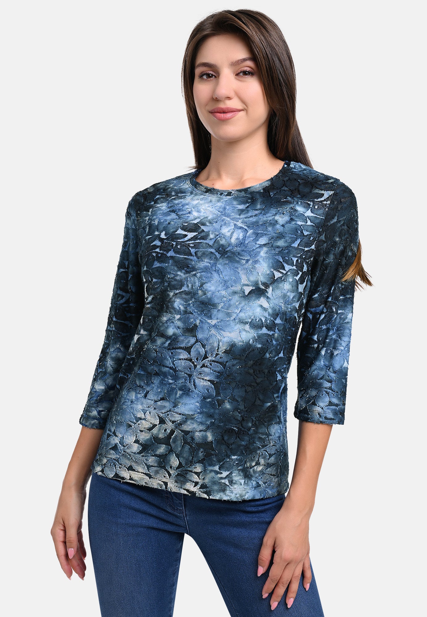 25516 Shirt mit Blättermuster in Blau