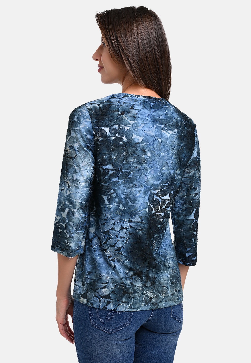 25516 Shirt mit Blättermuster in Blau