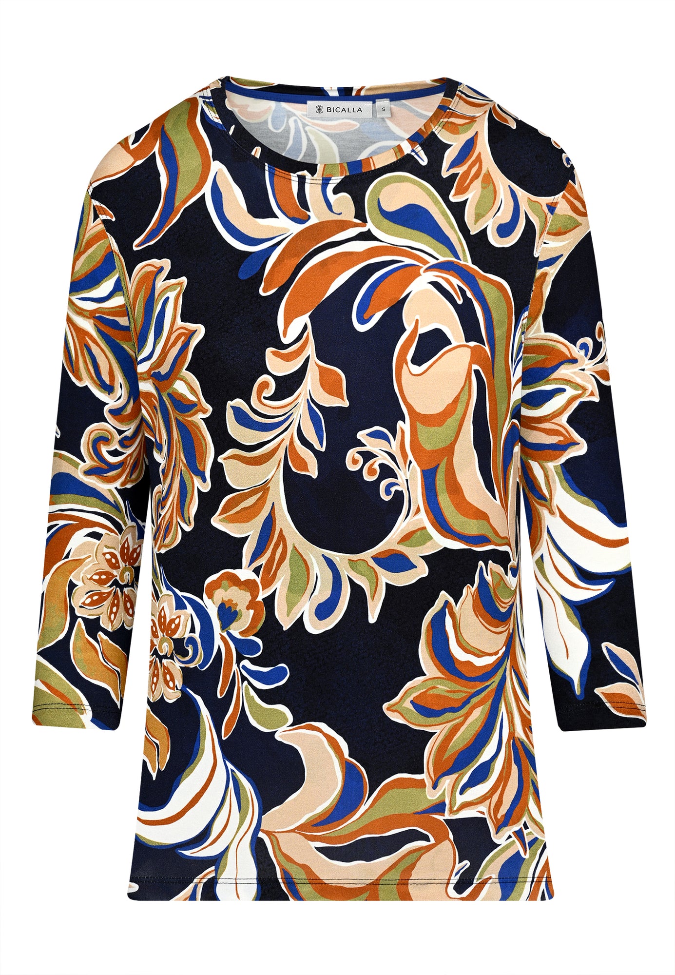 25518 Shirt mit Blätter-Print in Blau/Braun