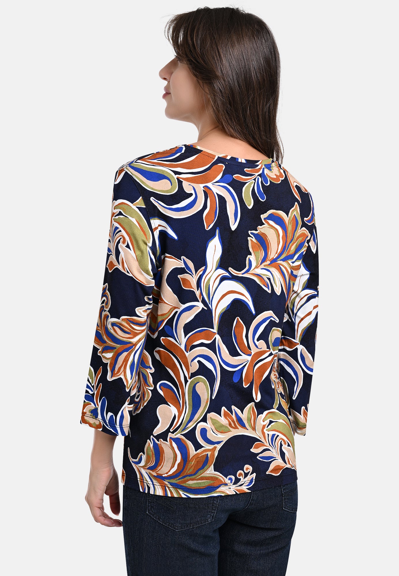 25518 Shirt mit Blätter-Print in Blau/Braun