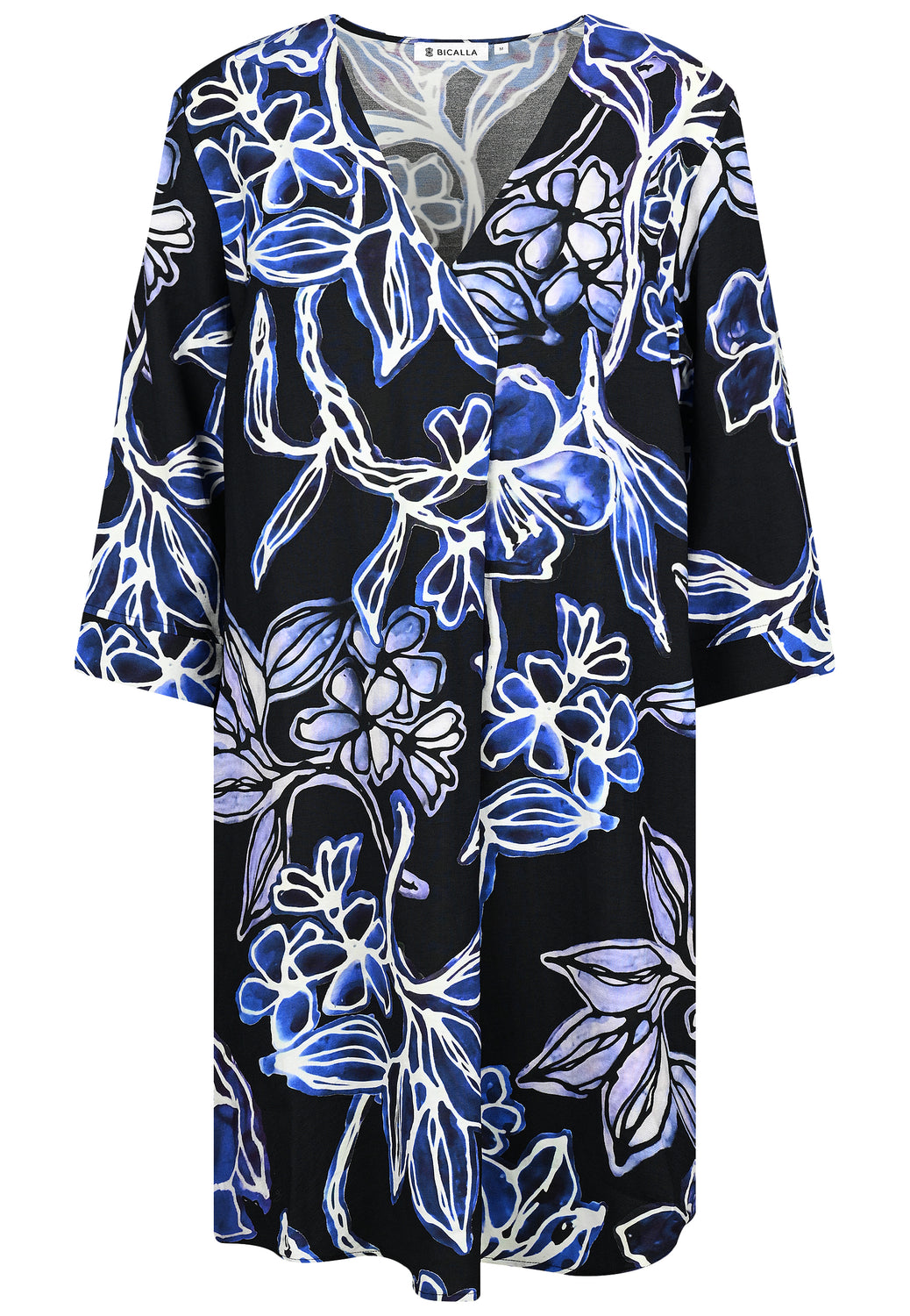 25521 Kleid mit Blumen-Print in Schwarz/Blau