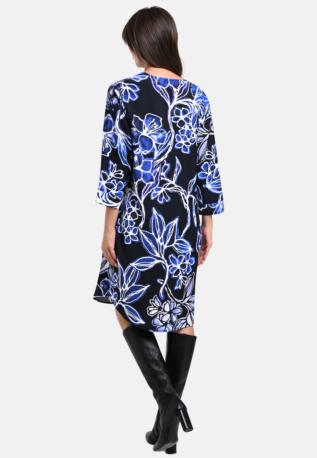 25521 Kleid mit Blumen-Print in Schwarz/Blau