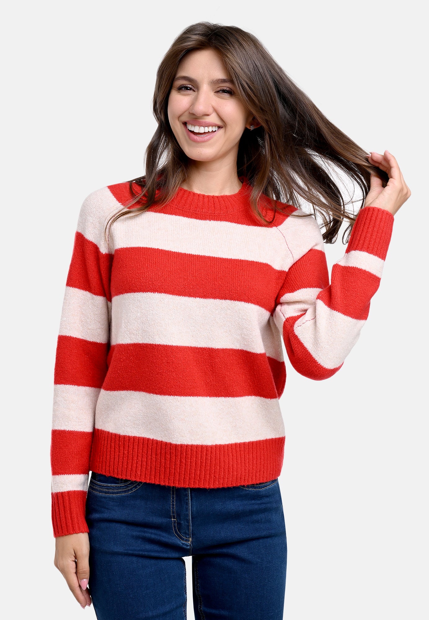 25608 Strickpullover in Rot/Rosésand