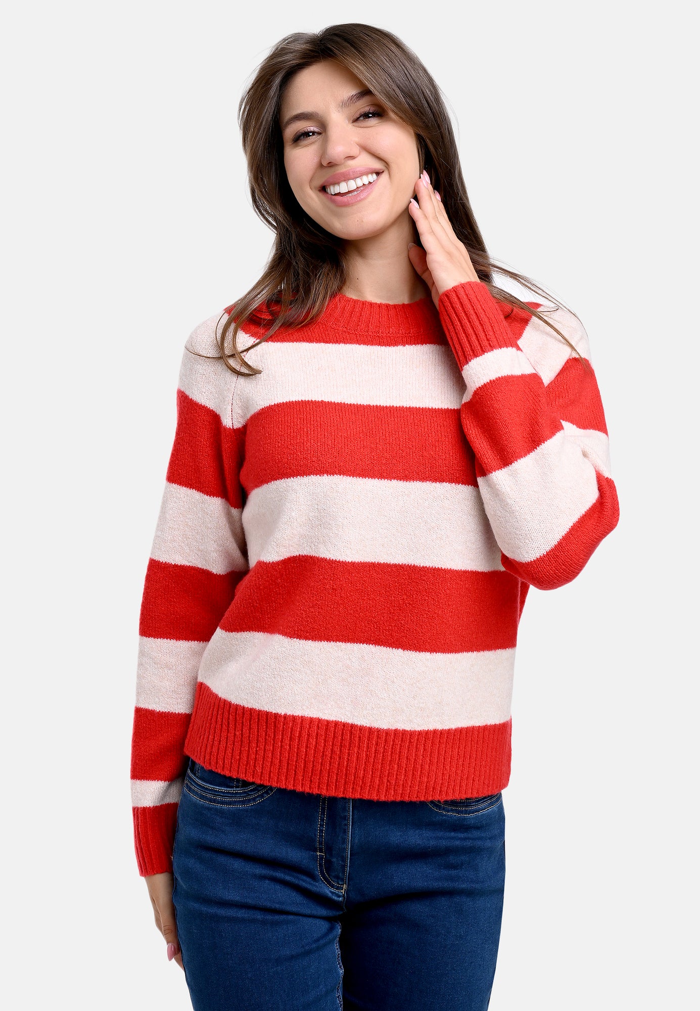 25608 Strickpullover in Rot/Rosésand