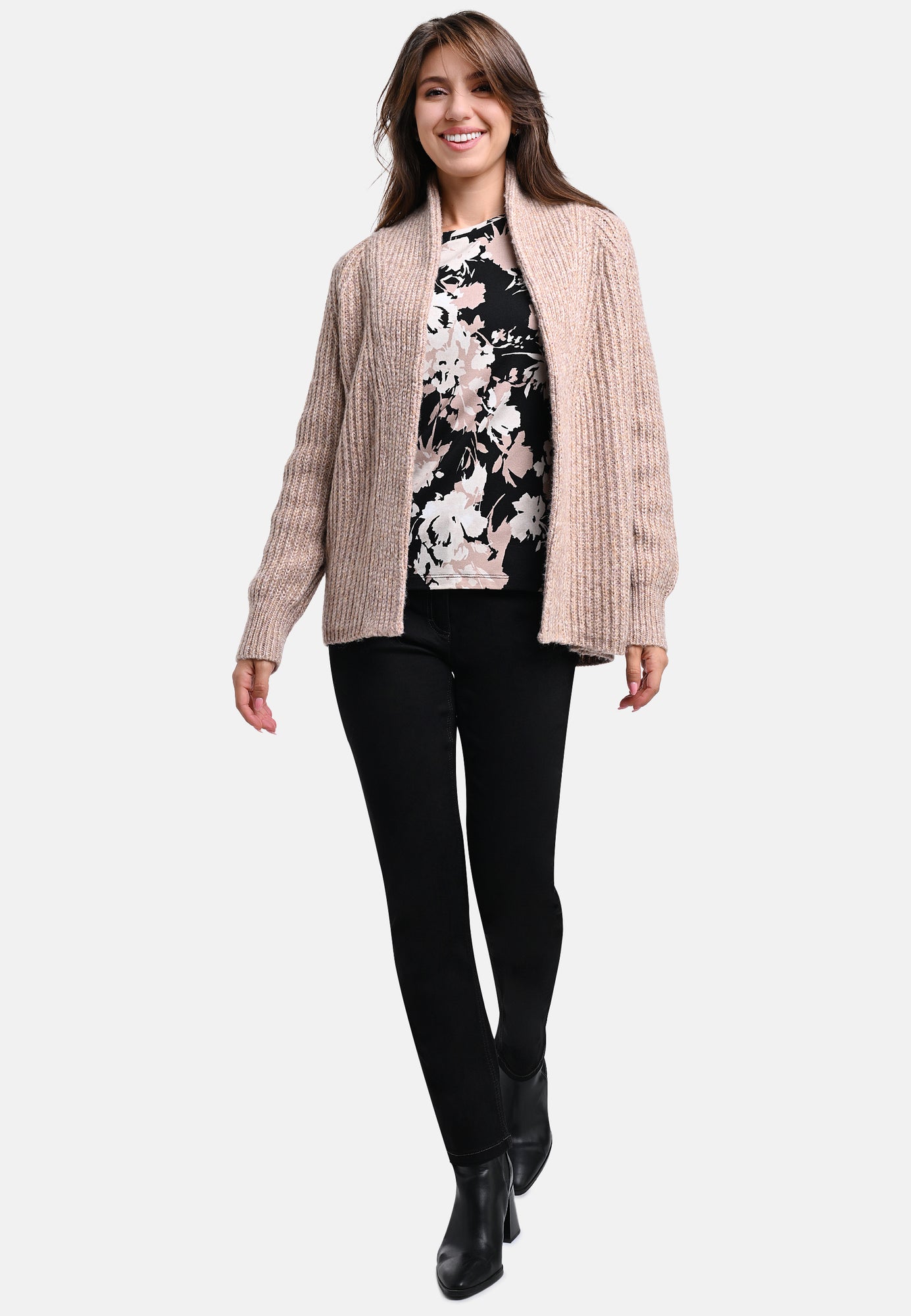 25624 Shirt mit Blumen-Print in Sand/Schwarz
