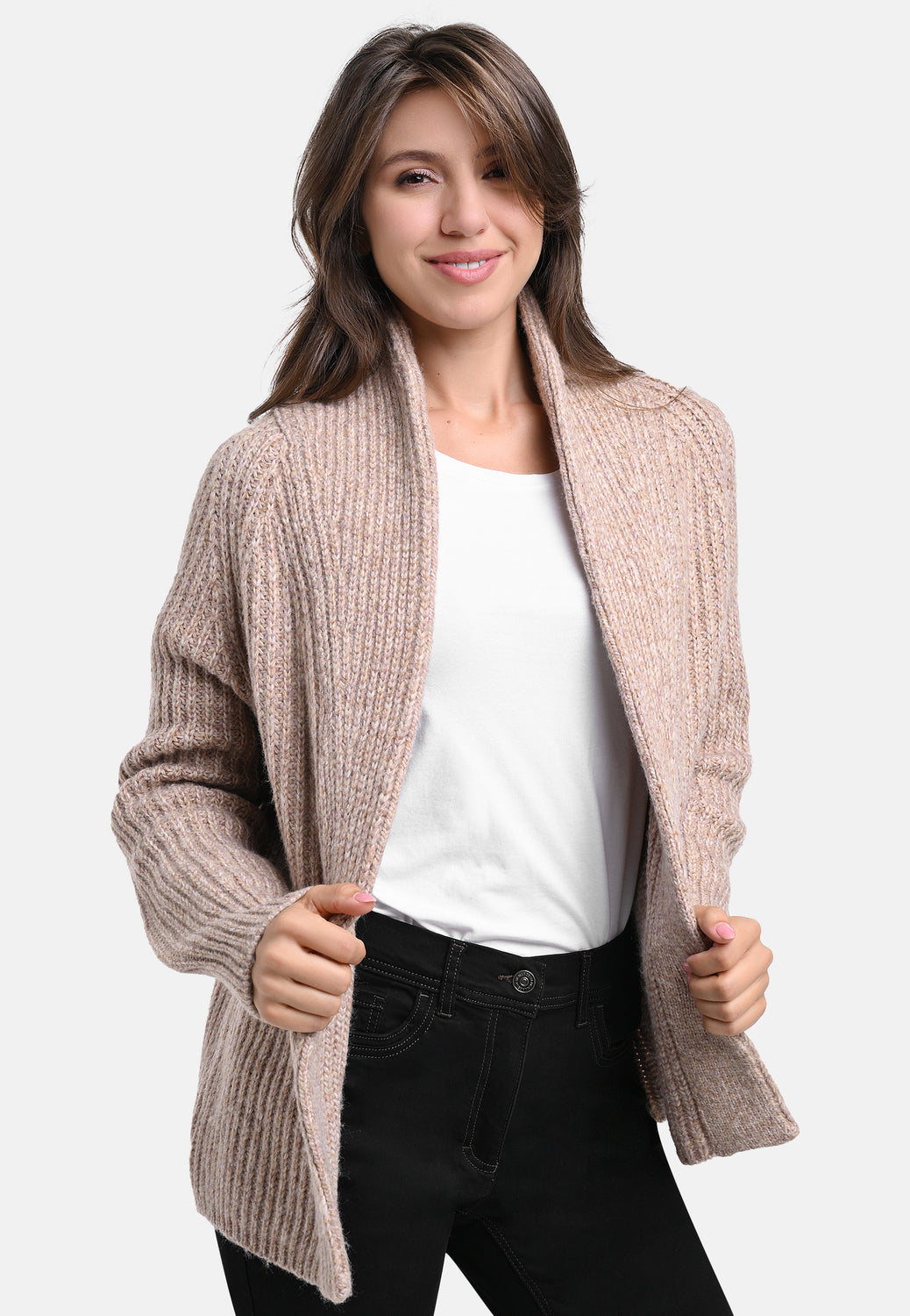 25609 Cardigan tricoté couleur sable