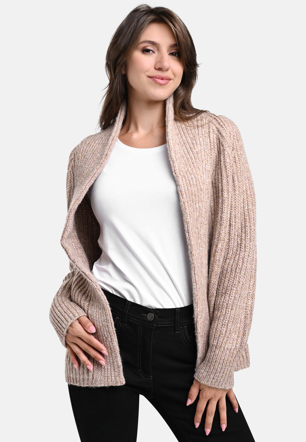 25609 Cardigan tricoté couleur sable