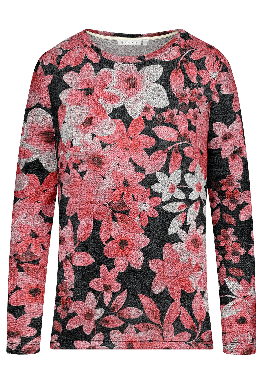 25611 Shirt mit Blüten-Print in Rot/Anthrazit