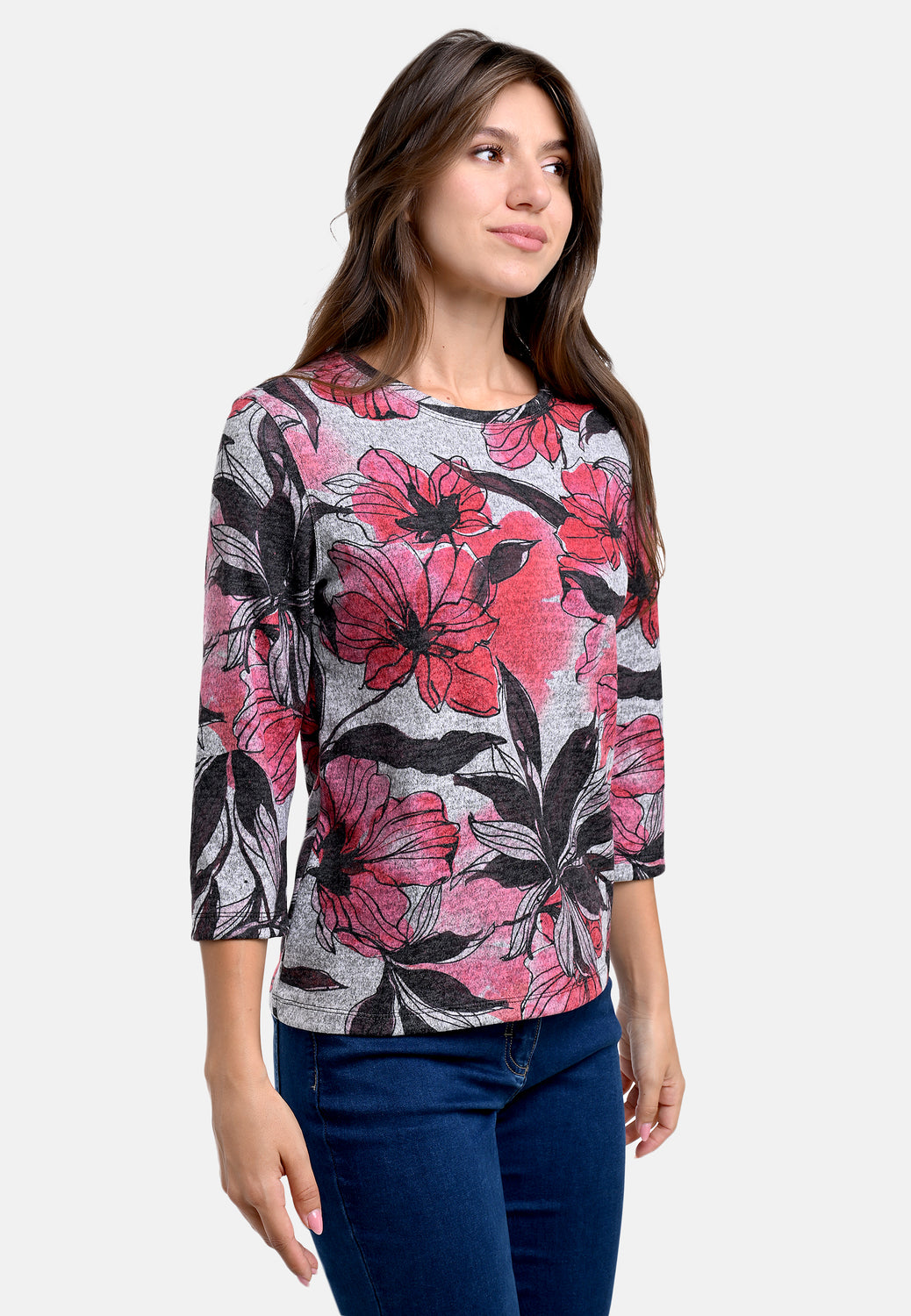 25612 Shirt mit floralem Print in Rosé/Grau