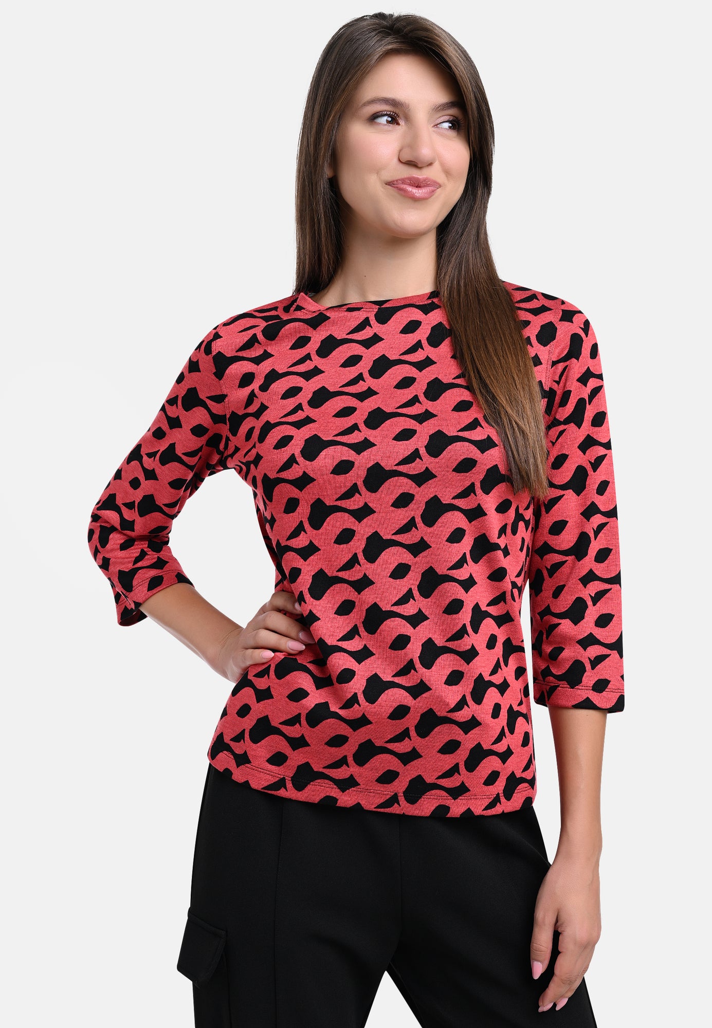 25613 Shirt mit Print-Muster in Rot/Schwarz