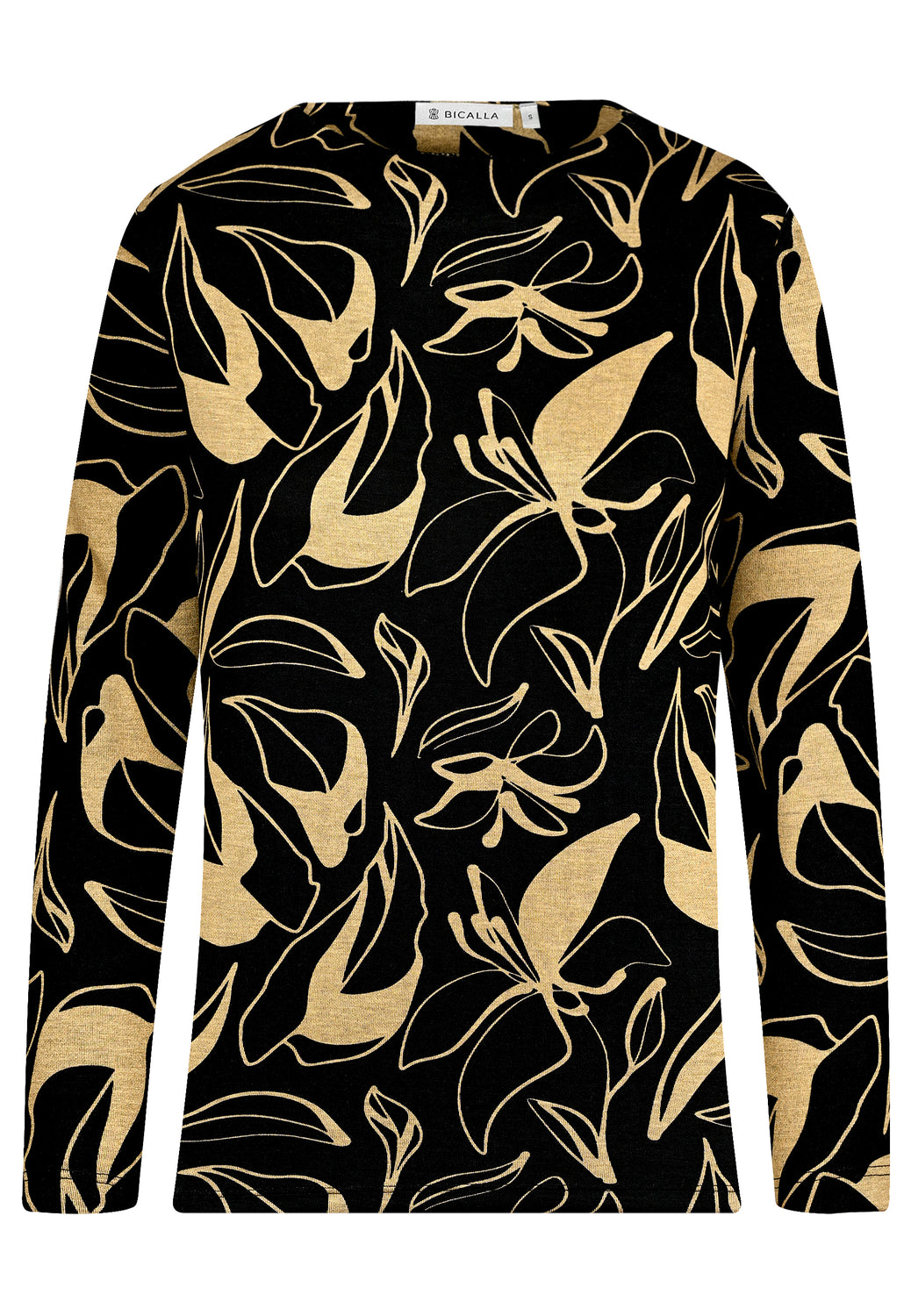 25614 Shirt mit Blumen-Print in Schwarz/Gold