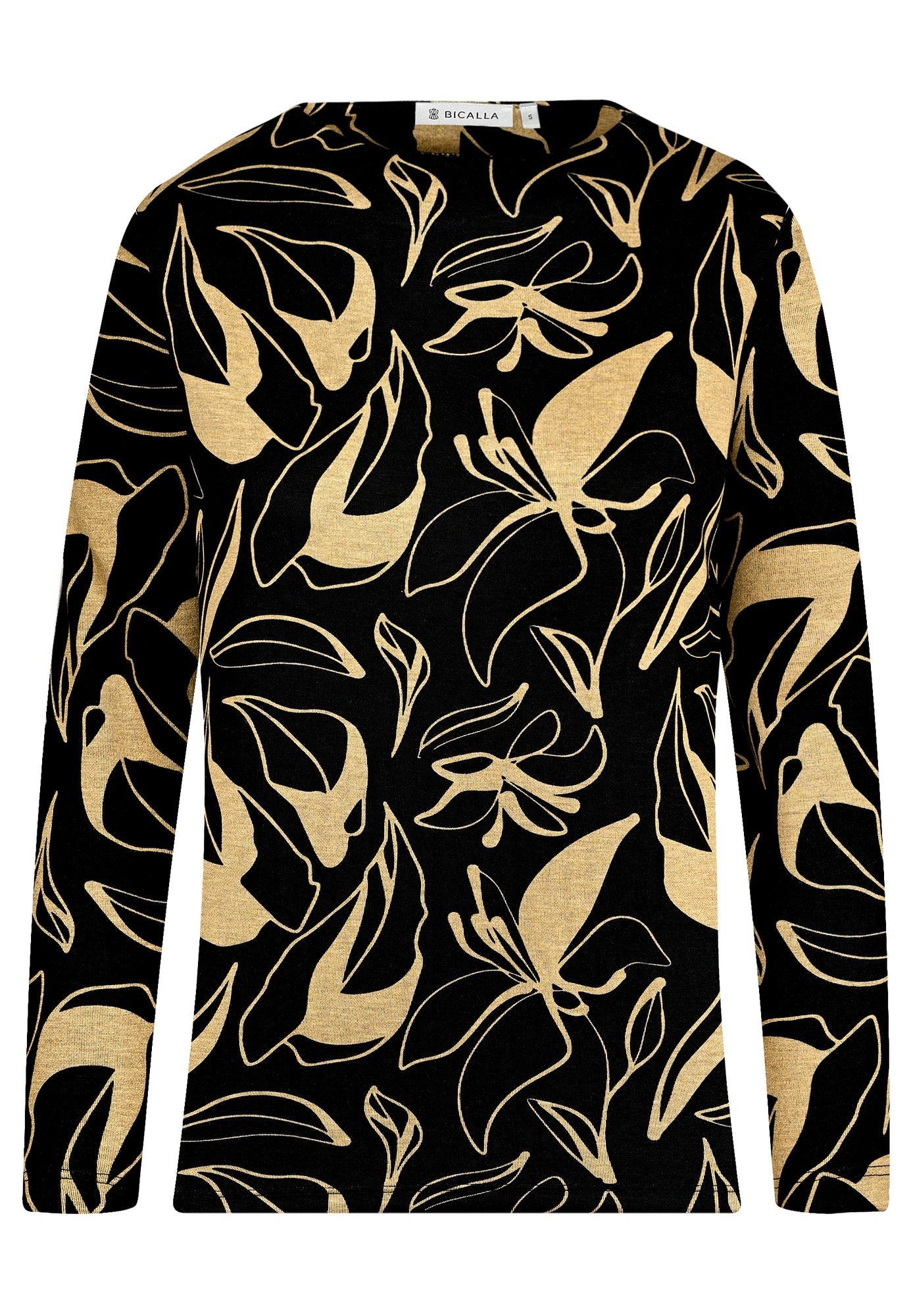 25614 Shirt mit Blumen-Print in Schwarz/Gold