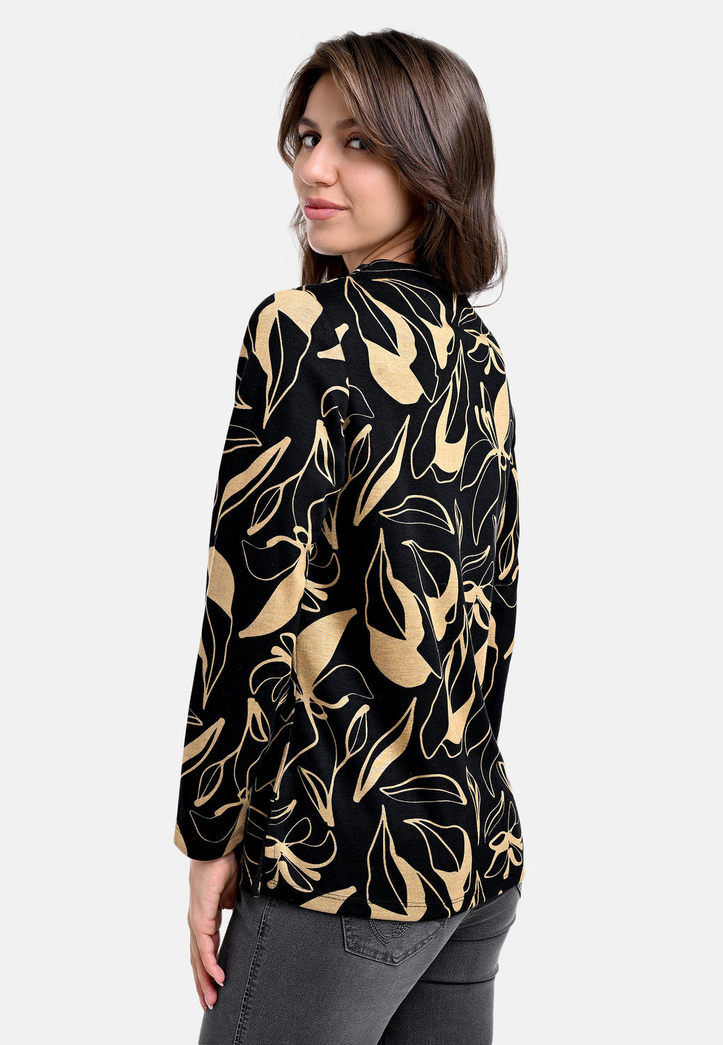 25614 Shirt mit Blumen-Print in Schwarz/Gold