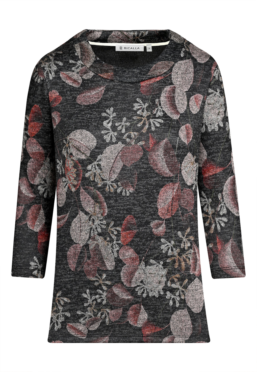 25615 Shirt mit Blätter-Print in Schwarz/Braun