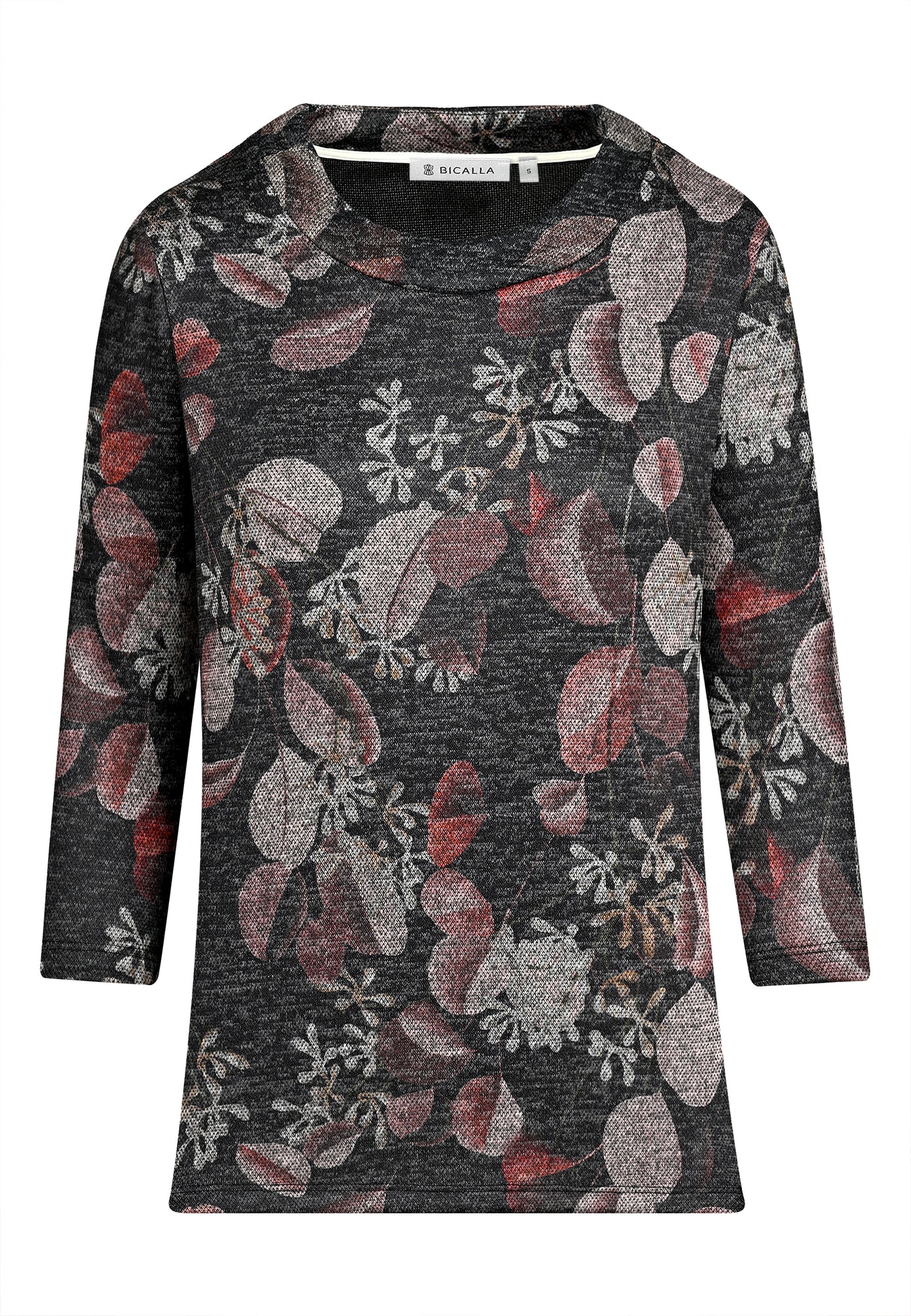 25615 Shirt mit Blätter-Print in Schwarz/Braun