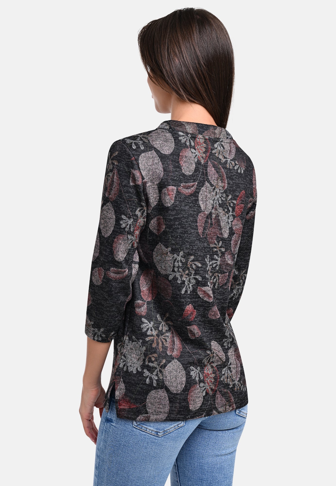 25615 Shirt mit Blätter-Print in Schwarz/Braun