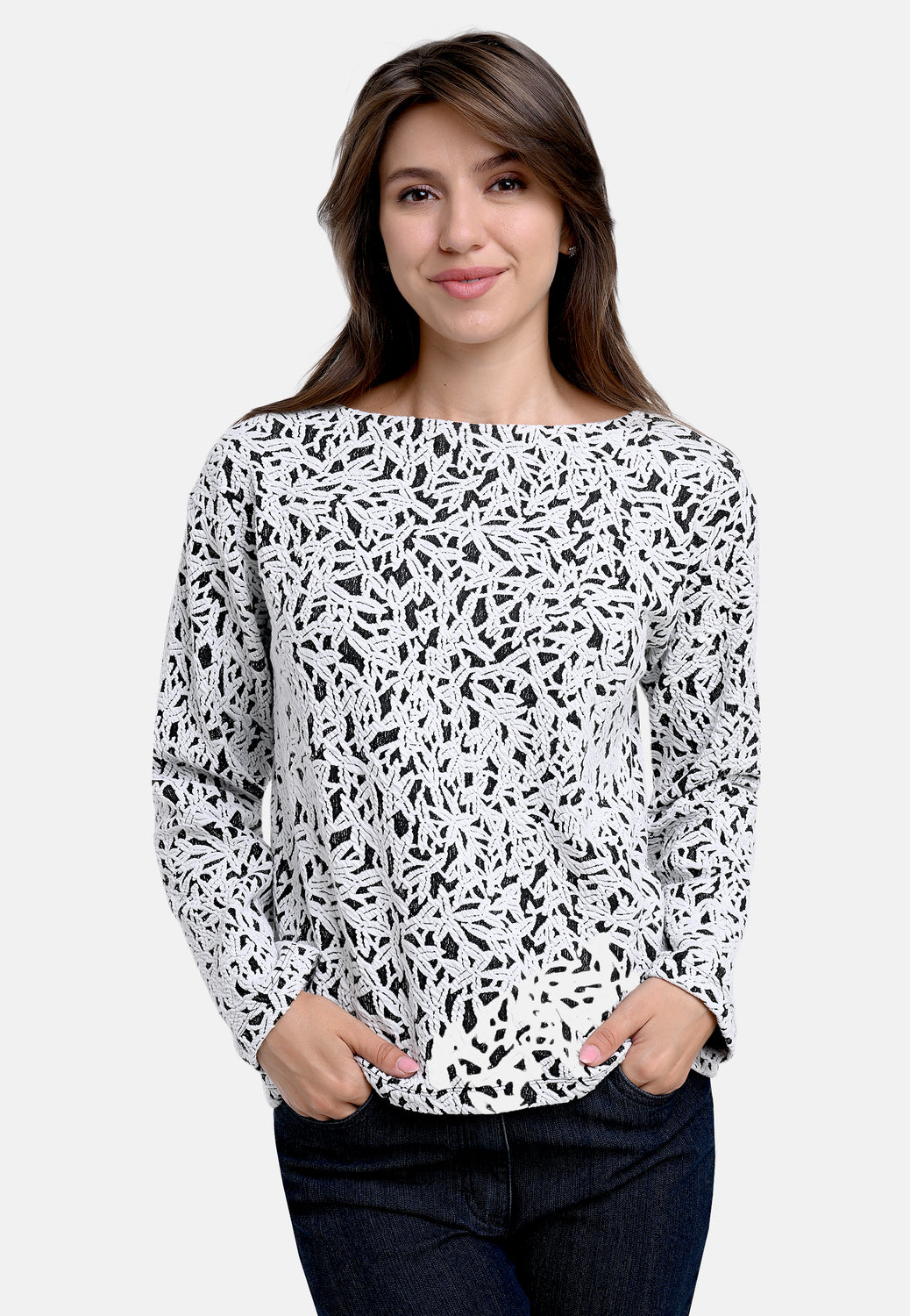 25616 Shirt mit Jacquardmuster in Weiß/Anthrazit