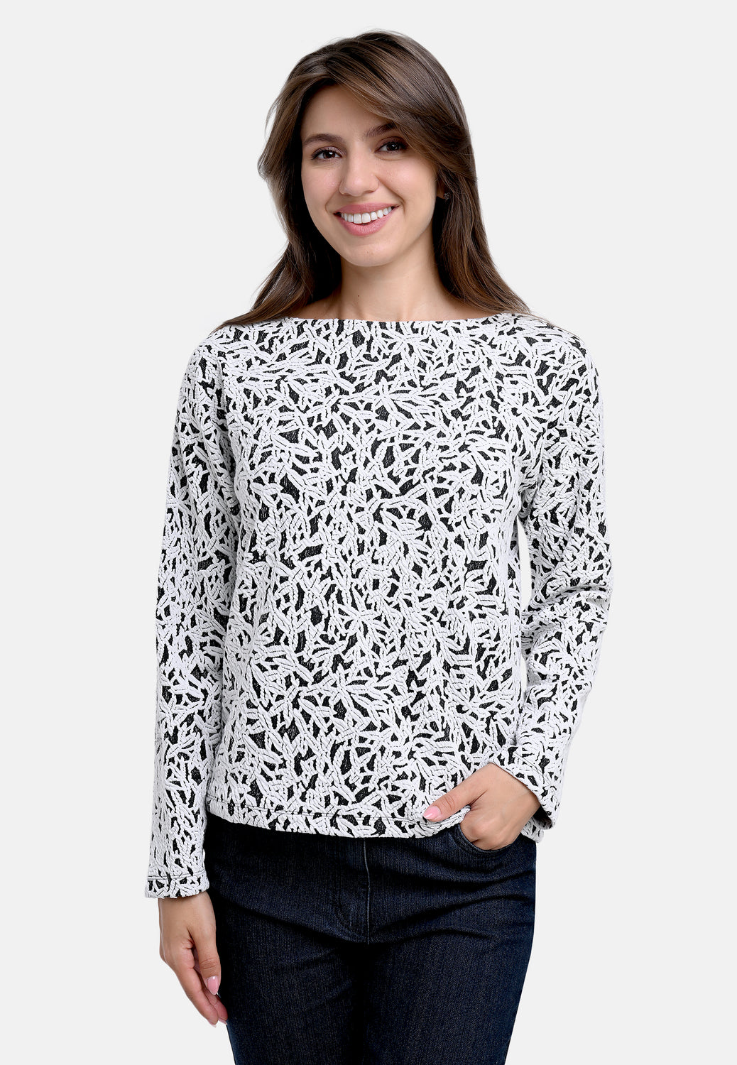 25616 Shirt mit Jacquardmuster in Weiß/Anthrazit