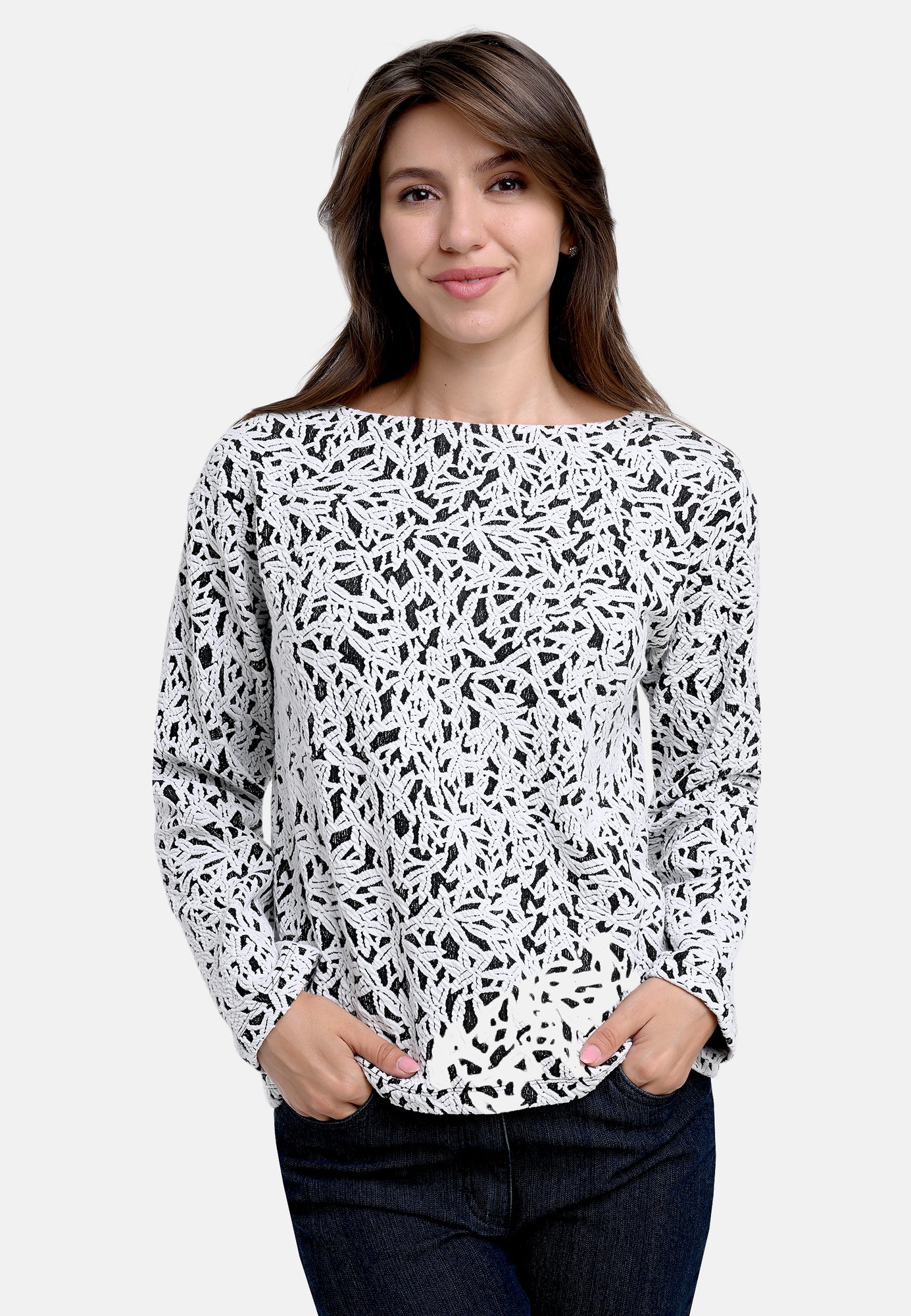 25616 Shirt mit Jacquardmuster in Weiß/Anthrazit