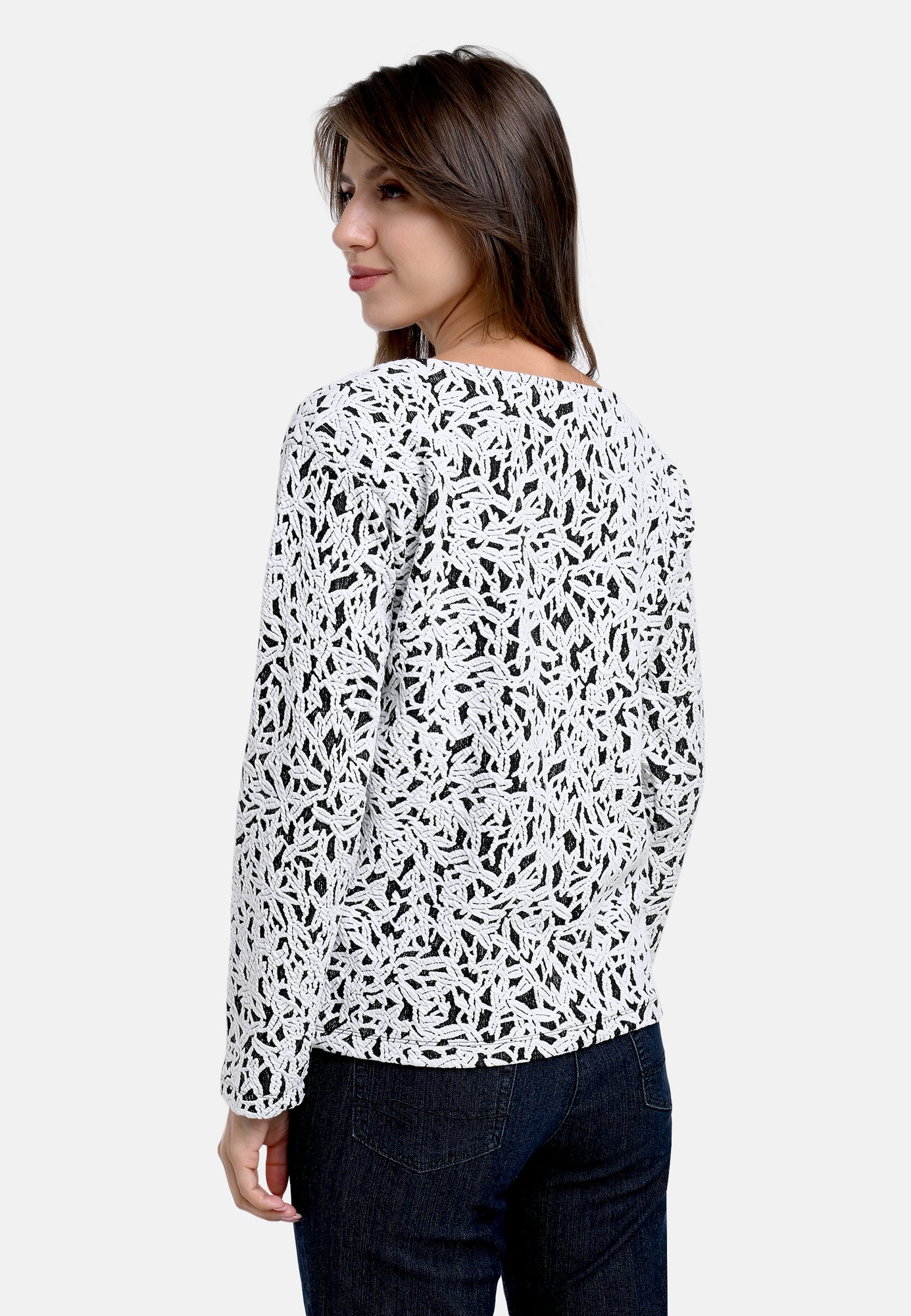 25616 Shirt mit Jacquardmuster in Weiß/Anthrazit