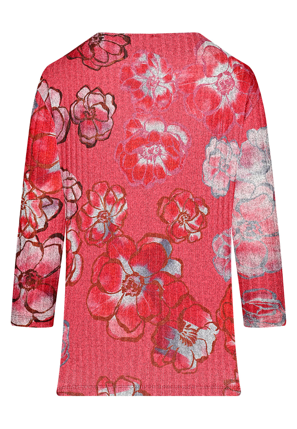 25617 Feinstrick-Shirt mit Blüten-Print in Rot