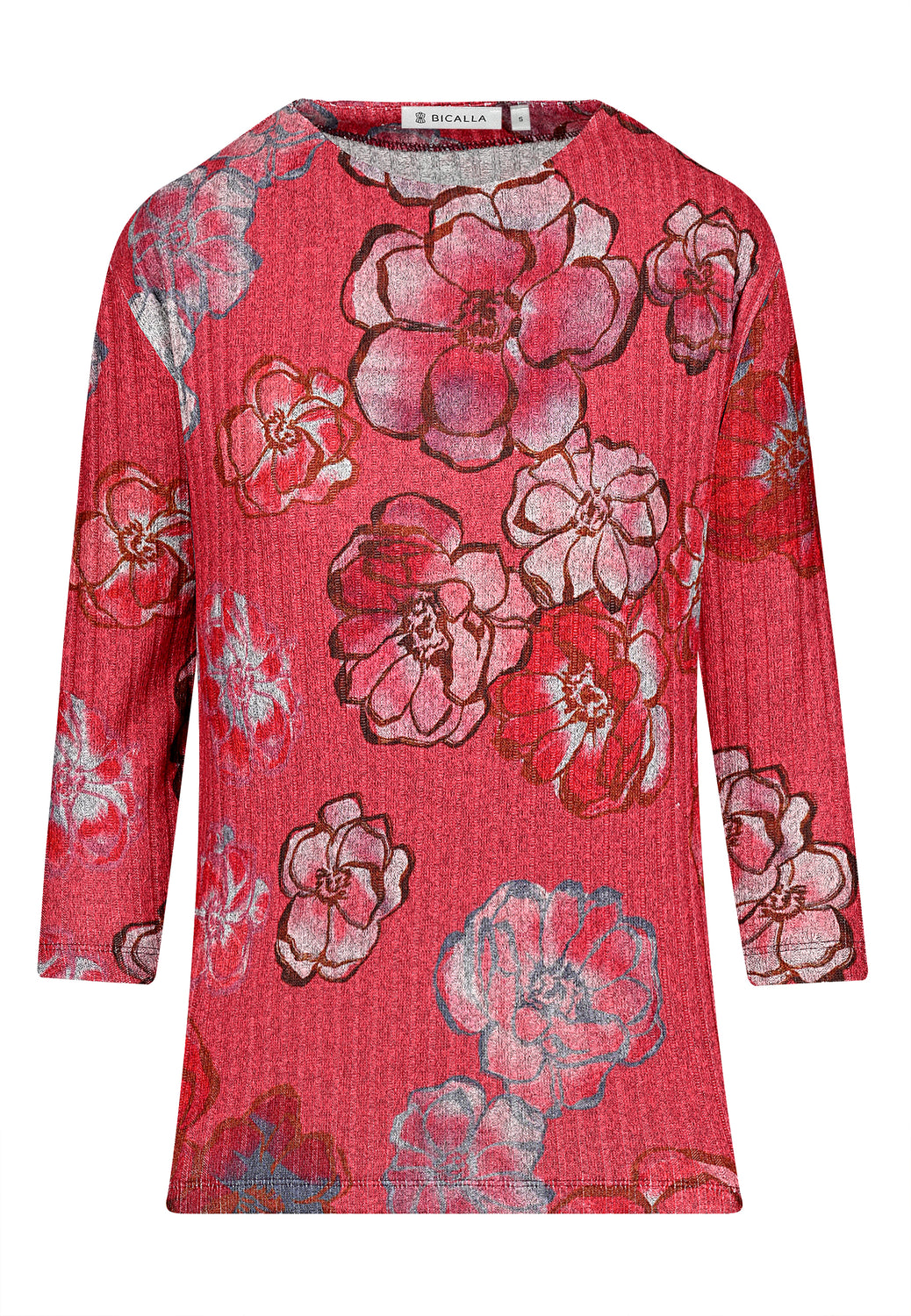 25617 Feinstrick-Shirt mit Blüten-Print in Rot