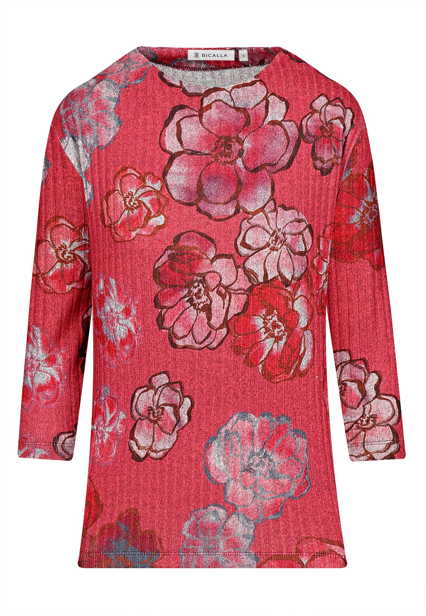 25617 Feinstrick-Shirt mit Blüten-Print in Rot