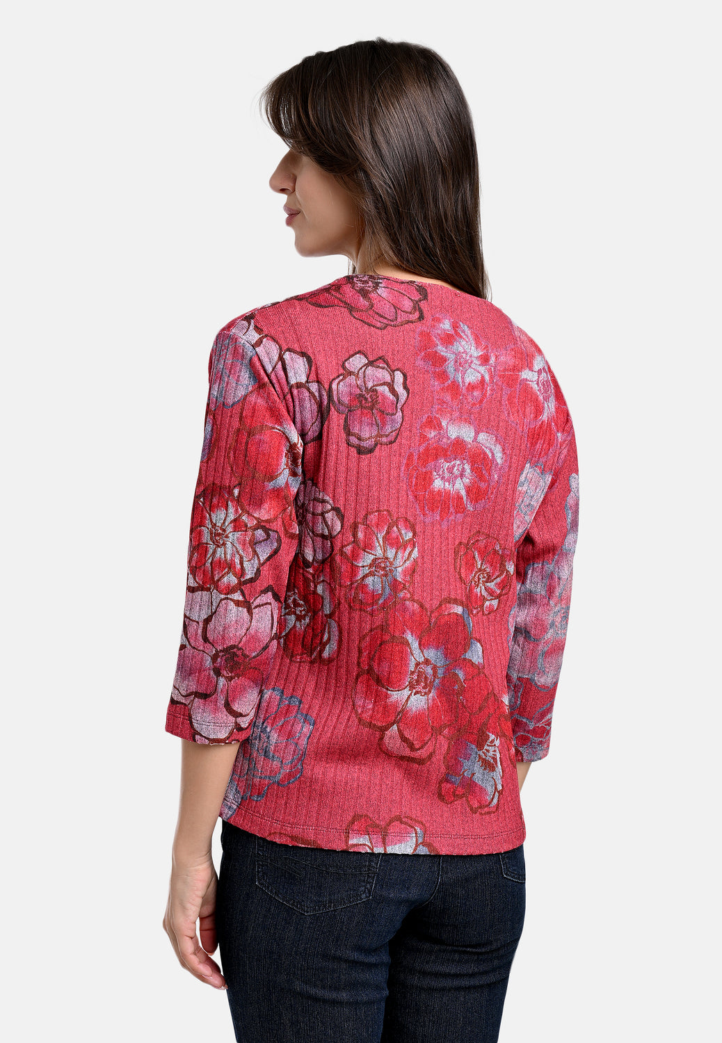 25617 Feinstrick-Shirt mit Blüten-Print in Rot