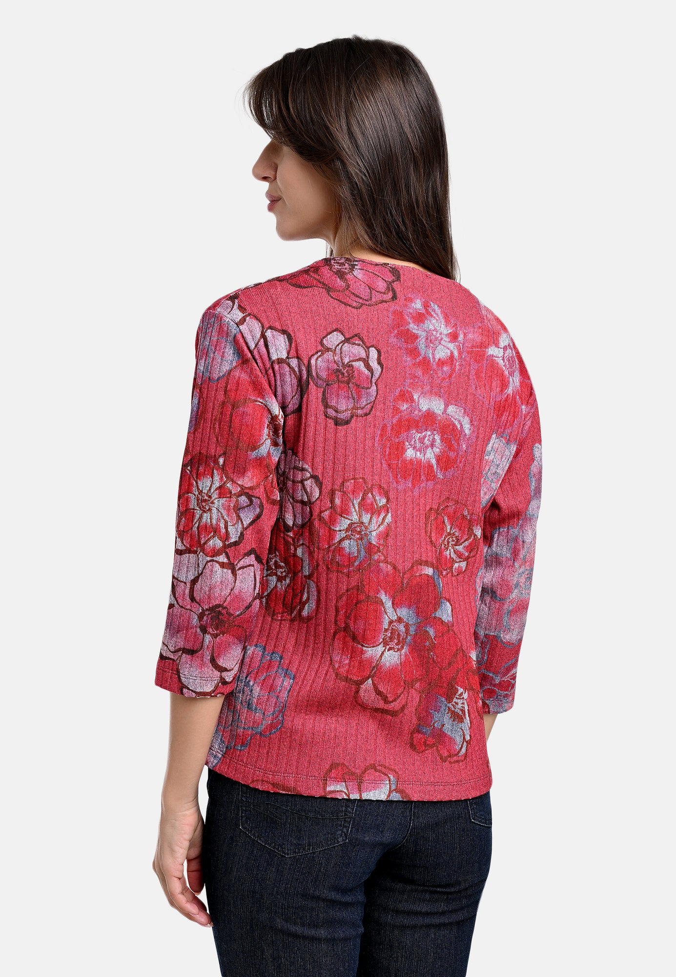 25617 Feinstrick-Shirt mit Blüten-Print in Rot