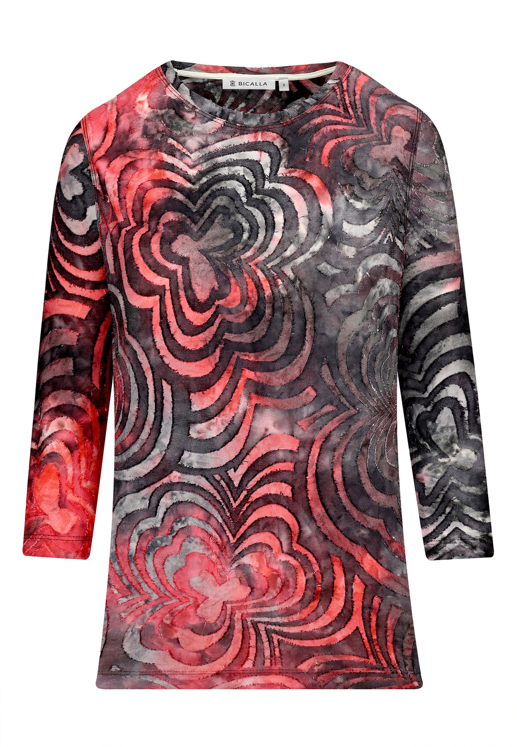 25618 Shirt mit Blütenmuster in Rot/Grau
