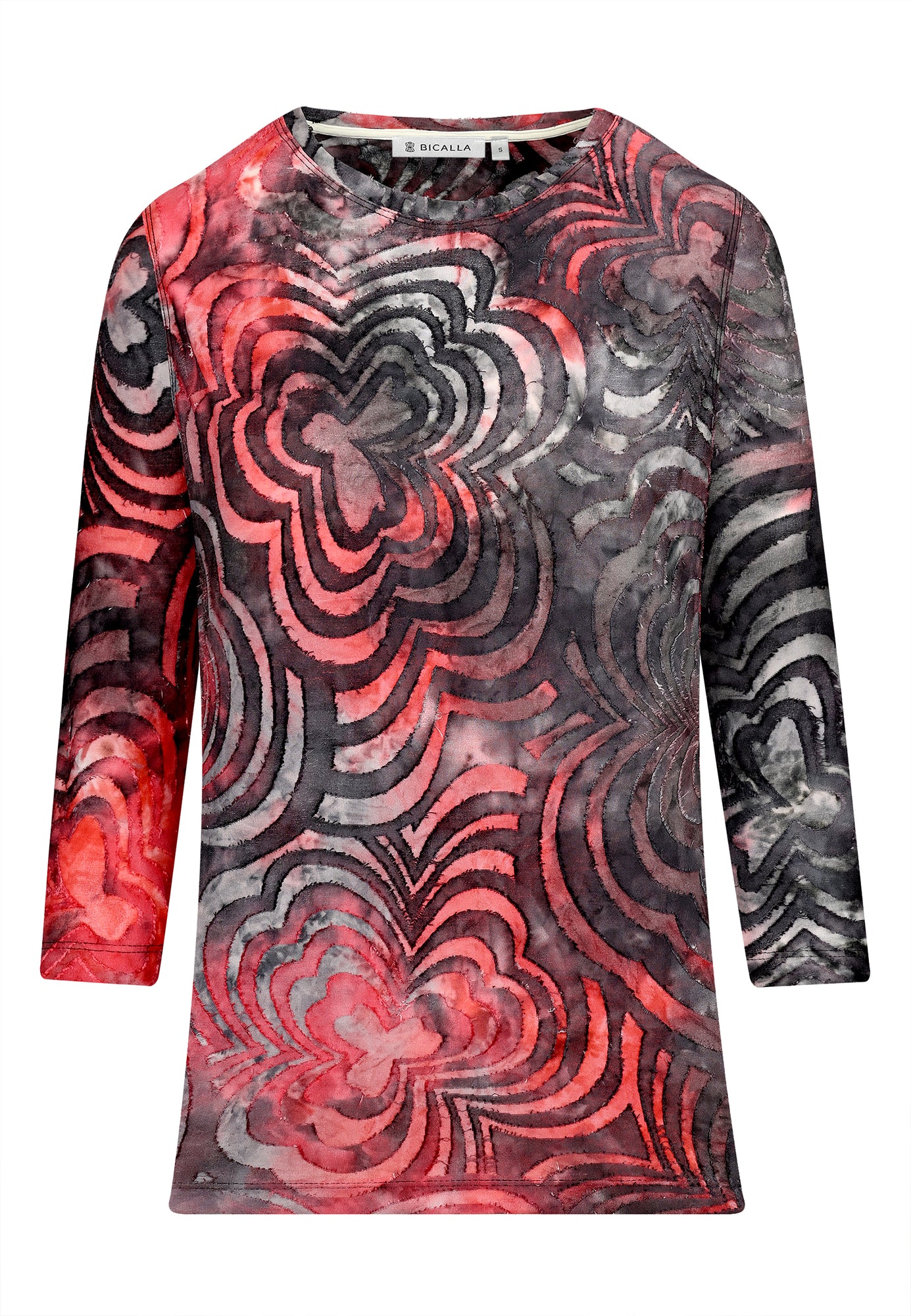 25618 Shirt mit Blütenmuster in Rot/Grau