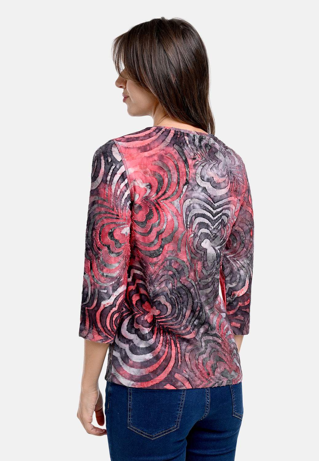 25618 Shirt mit Blütenmuster in Rot/Grau