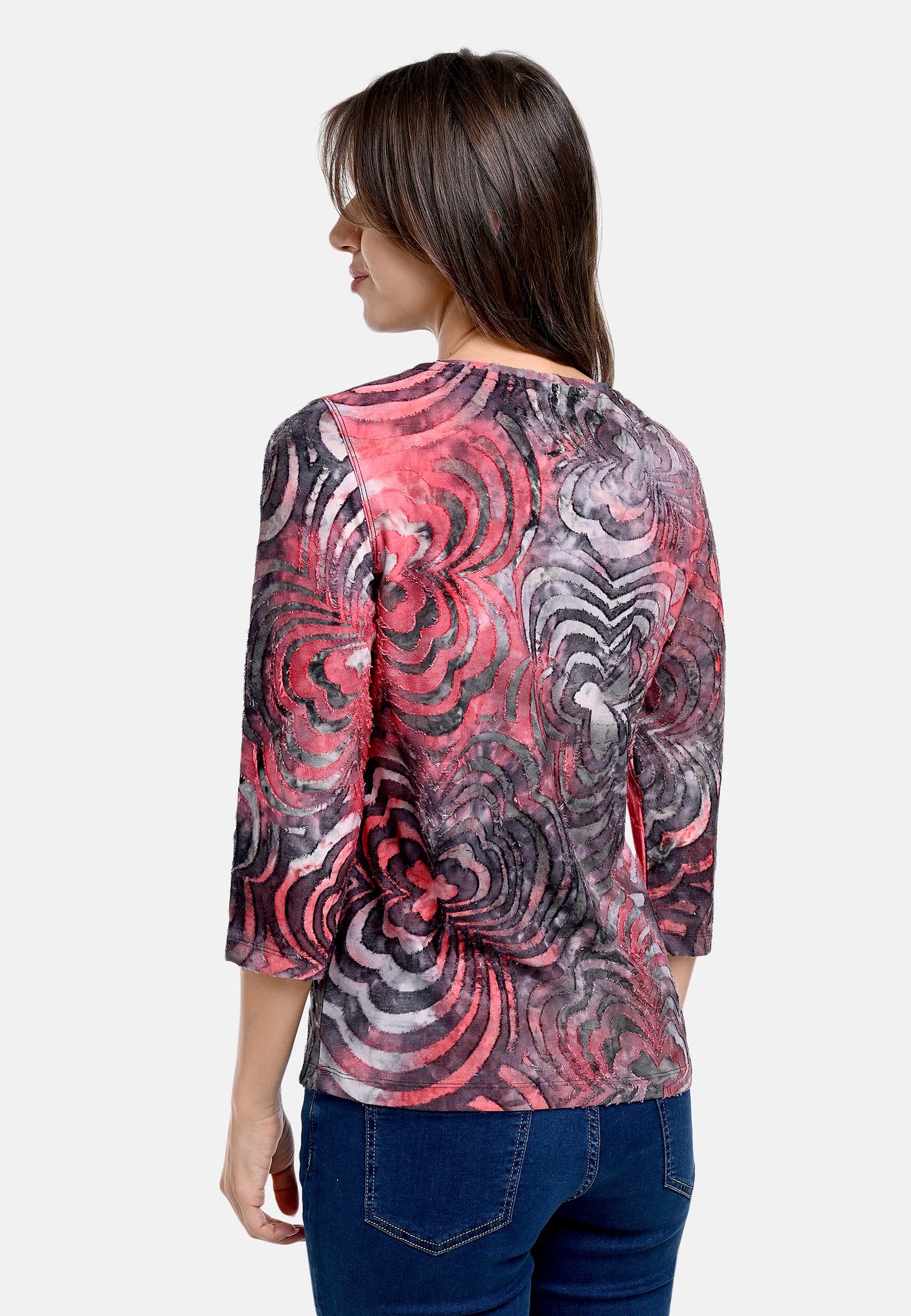 25618 Shirt mit Blütenmuster in Rot/Grau