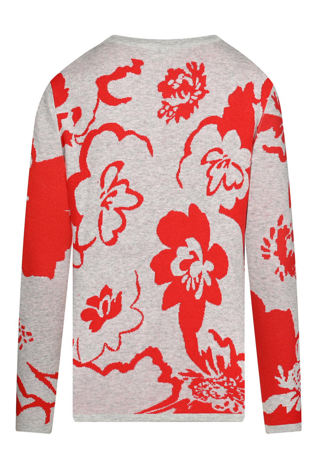 25619 Strickpullover mit Blütenmuster in Rot/Hellgrau
