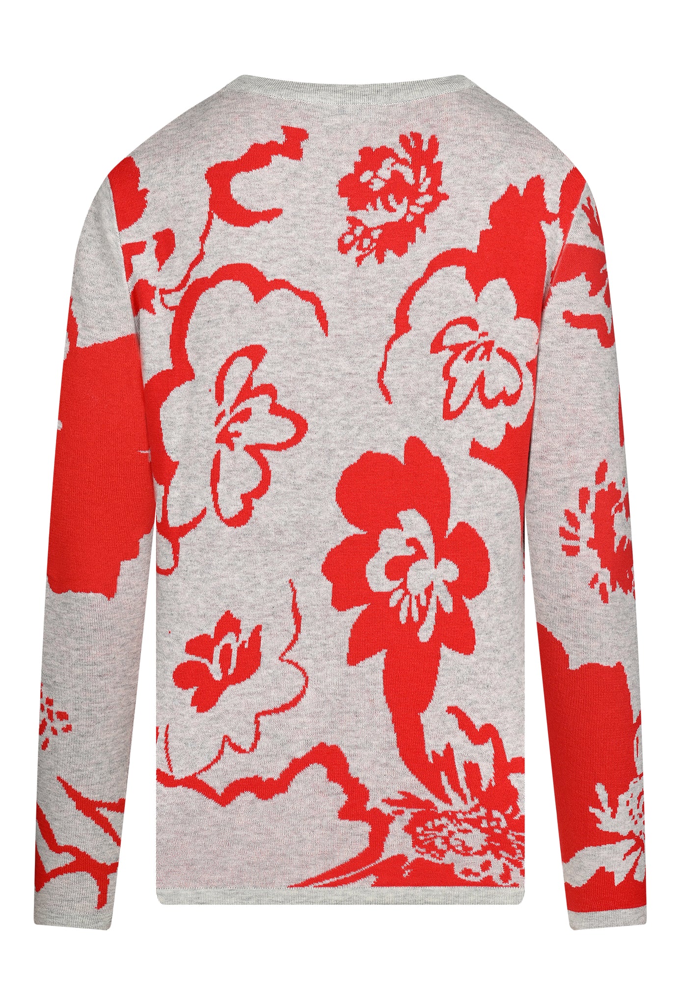 25619 Strickpullover mit Blütenmuster in Rot/Hellgrau