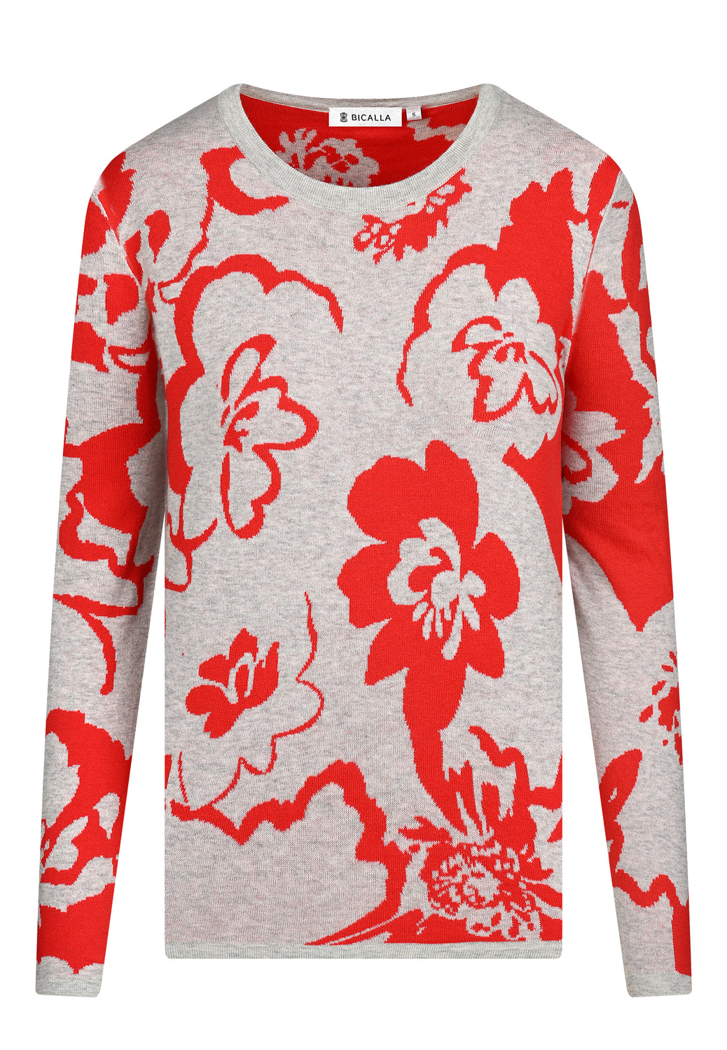 25619 Strickpullover mit Blütenmuster in Rot/Hellgrau