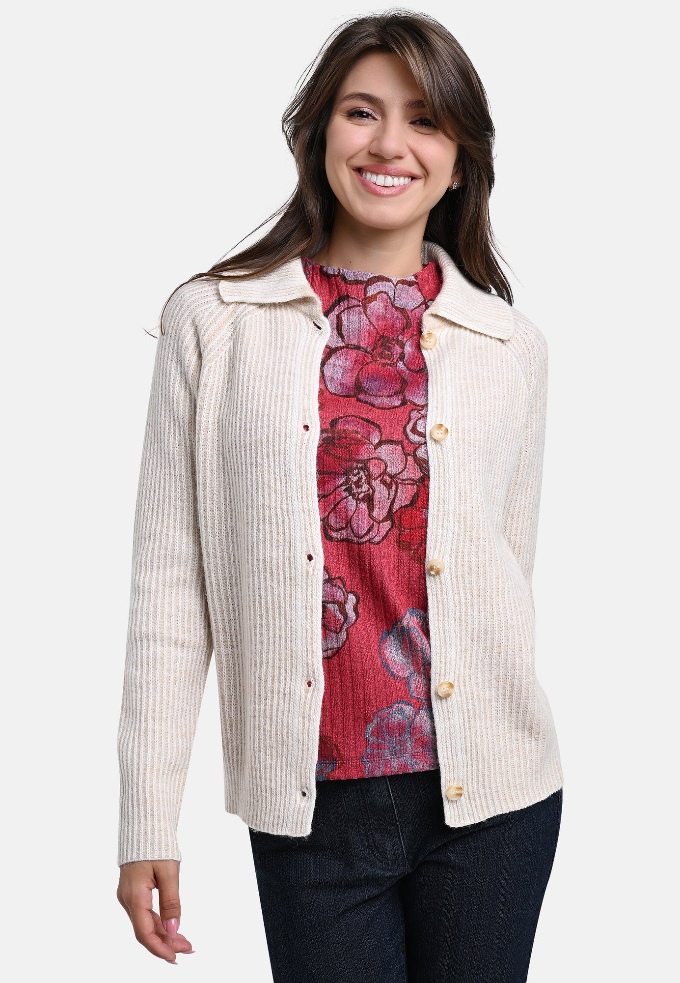 25621 Strick-Cardigan in Sand/Ecru