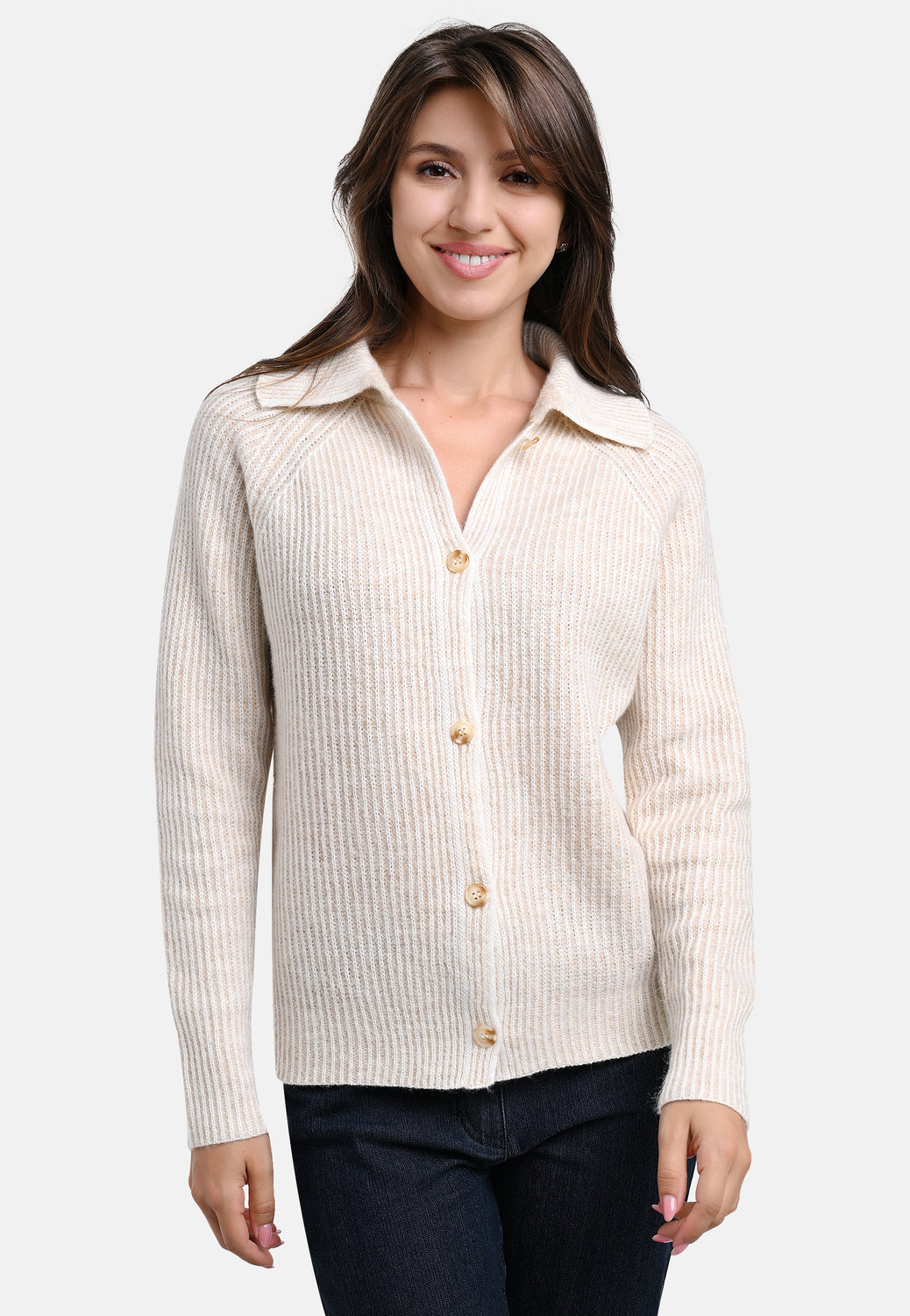 25621 Strick-Cardigan in Sand/Ecru