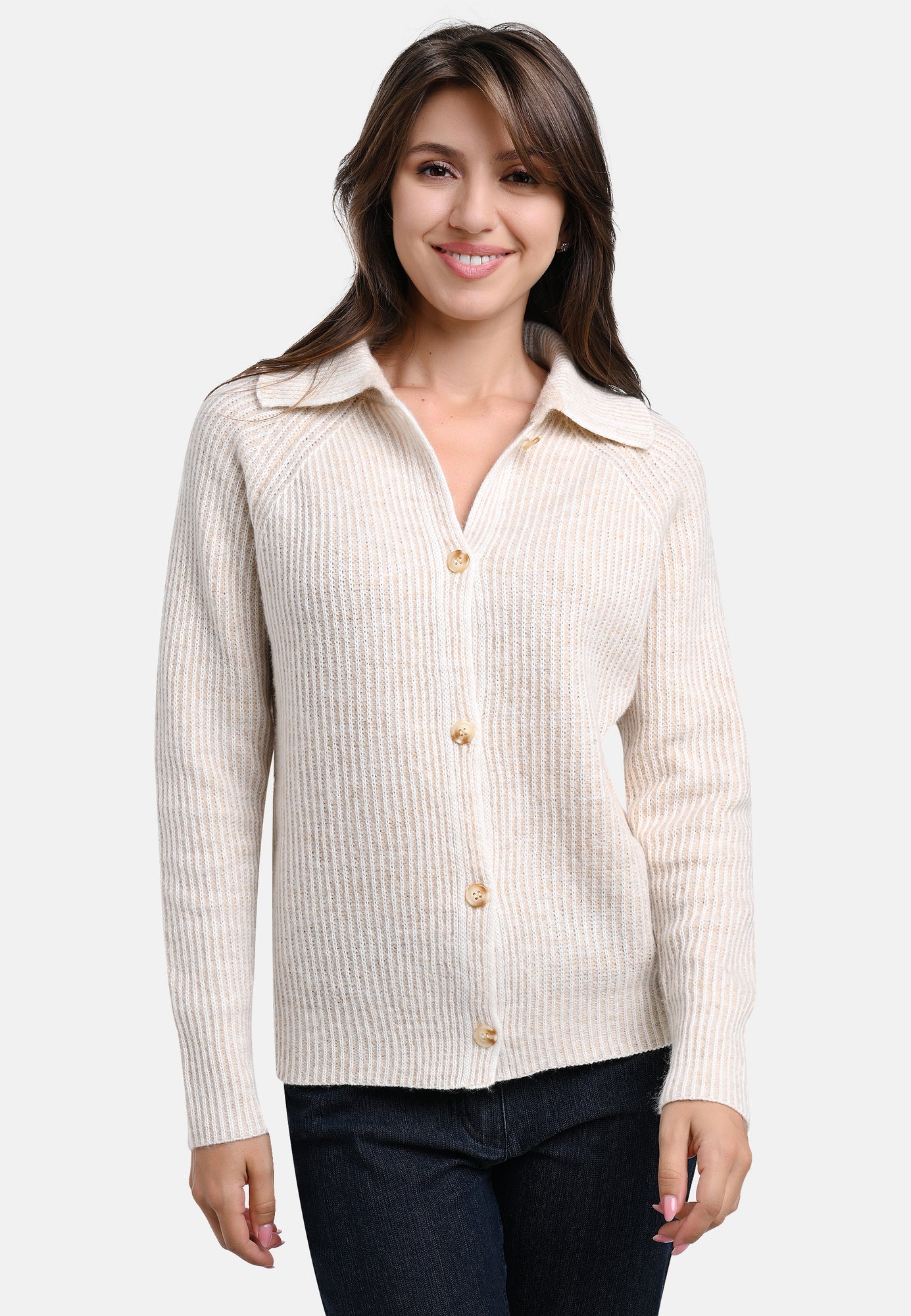 25621 Strick-Cardigan in Sand/Ecru