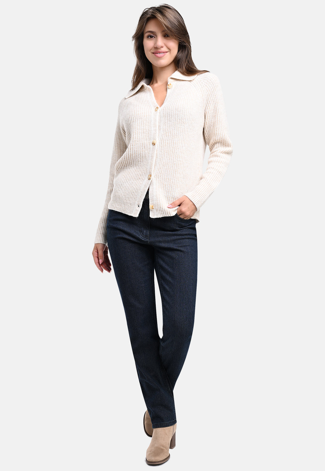 25621 Strick-Cardigan in Sand/Ecru