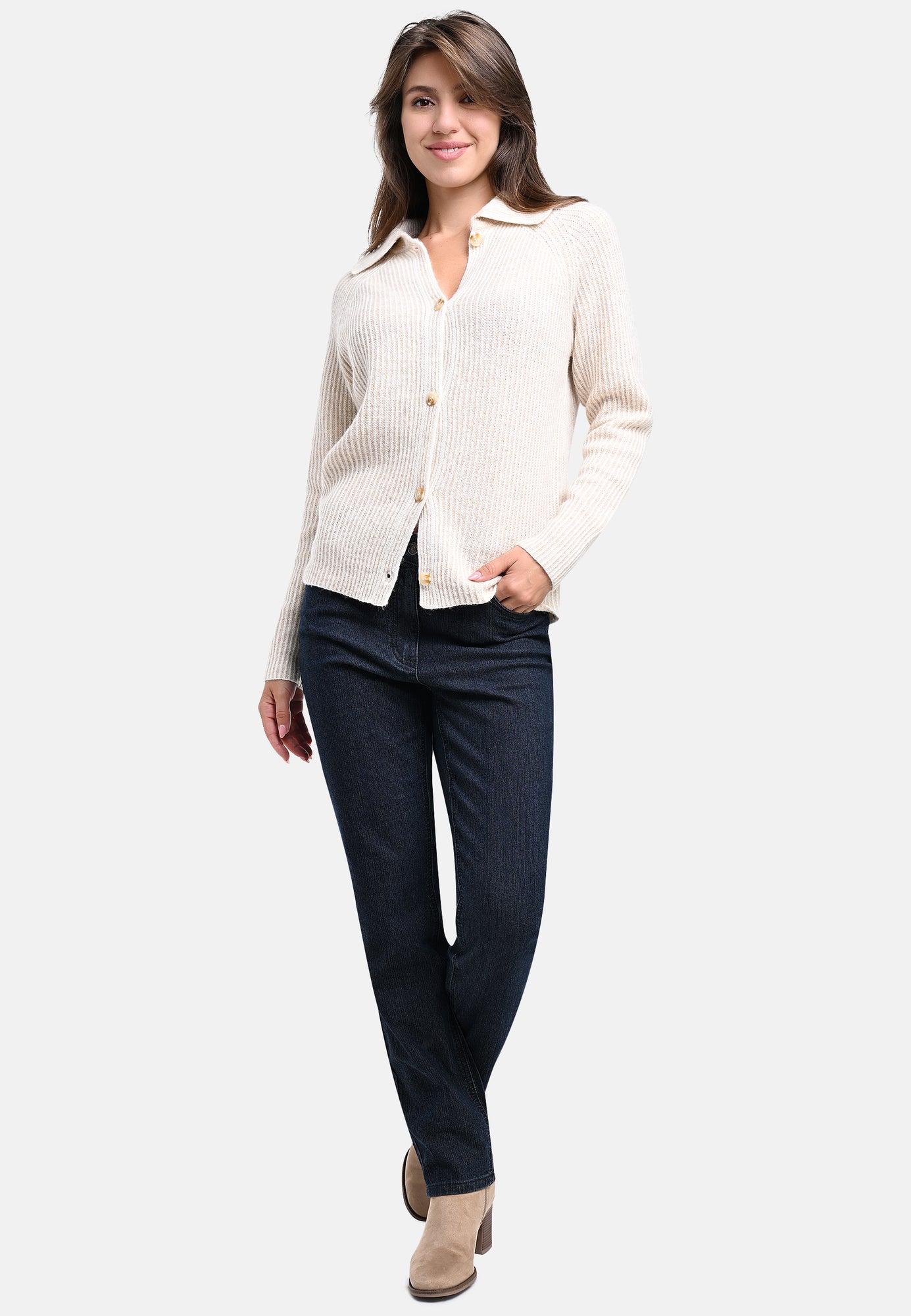 25621 Strick-Cardigan in Sand/Ecru