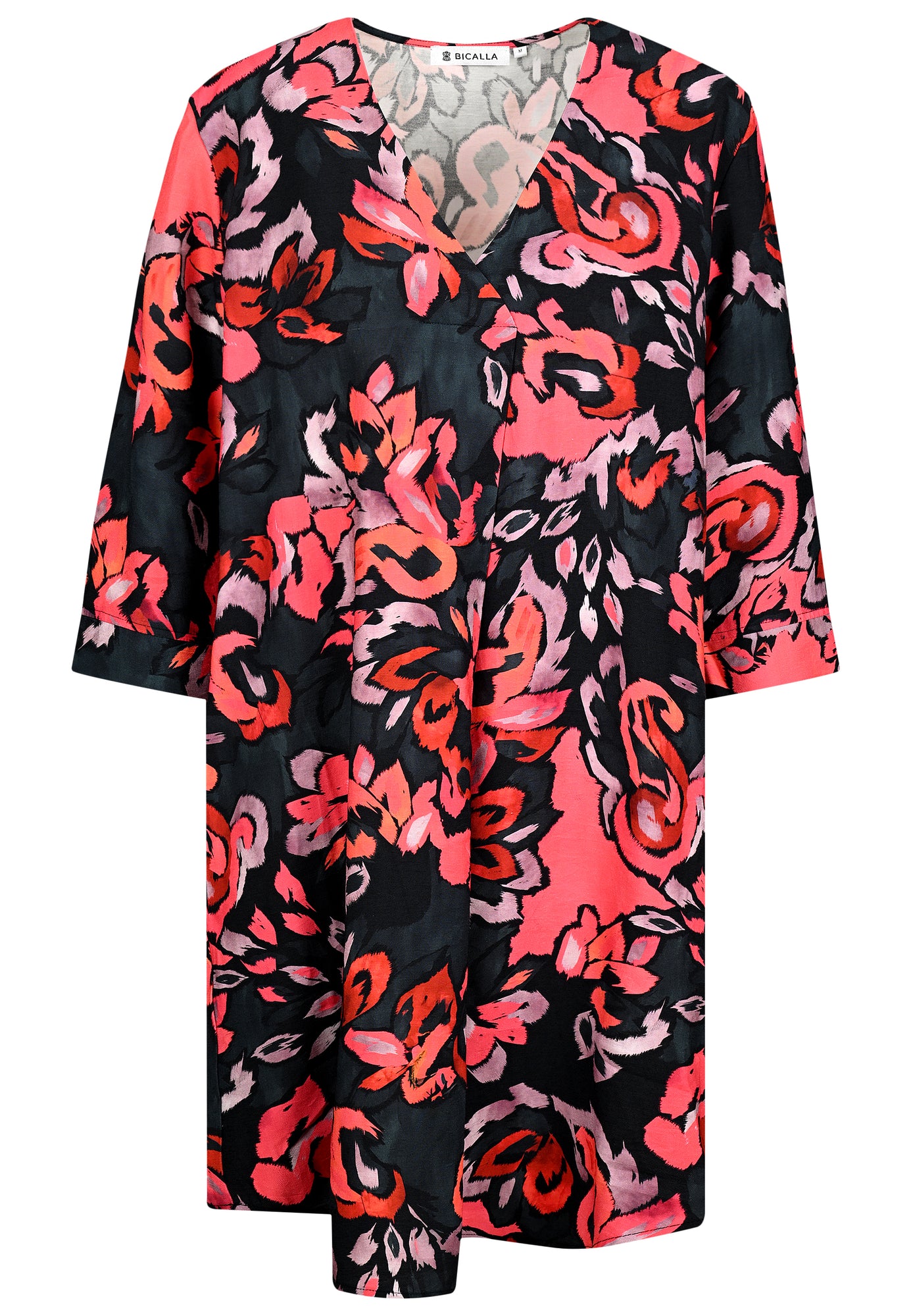 25622 Kleid mit Blüten-Print in Rot/Schwarz