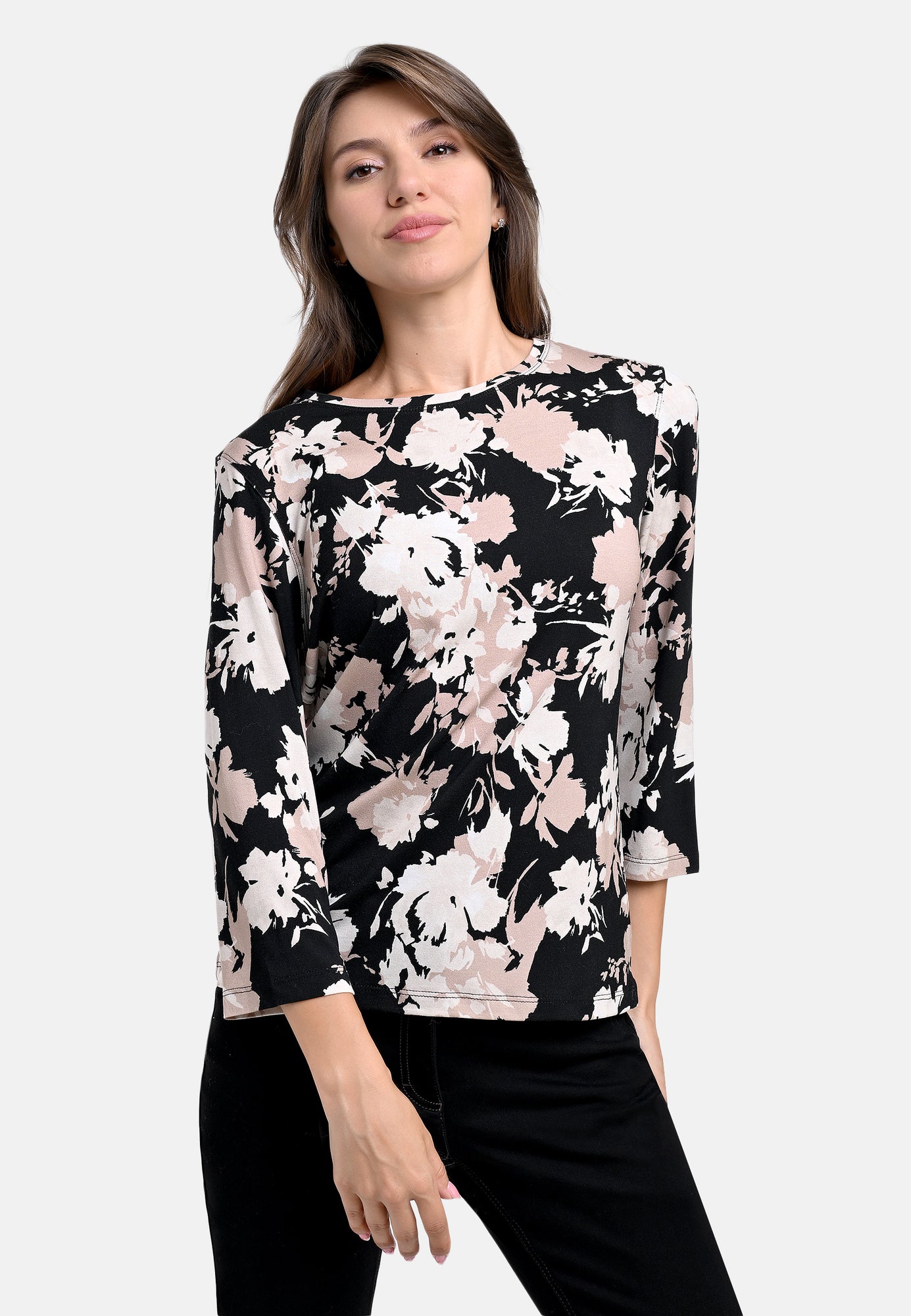 25624 Shirt mit Blumen-Print in Sand/Schwarz