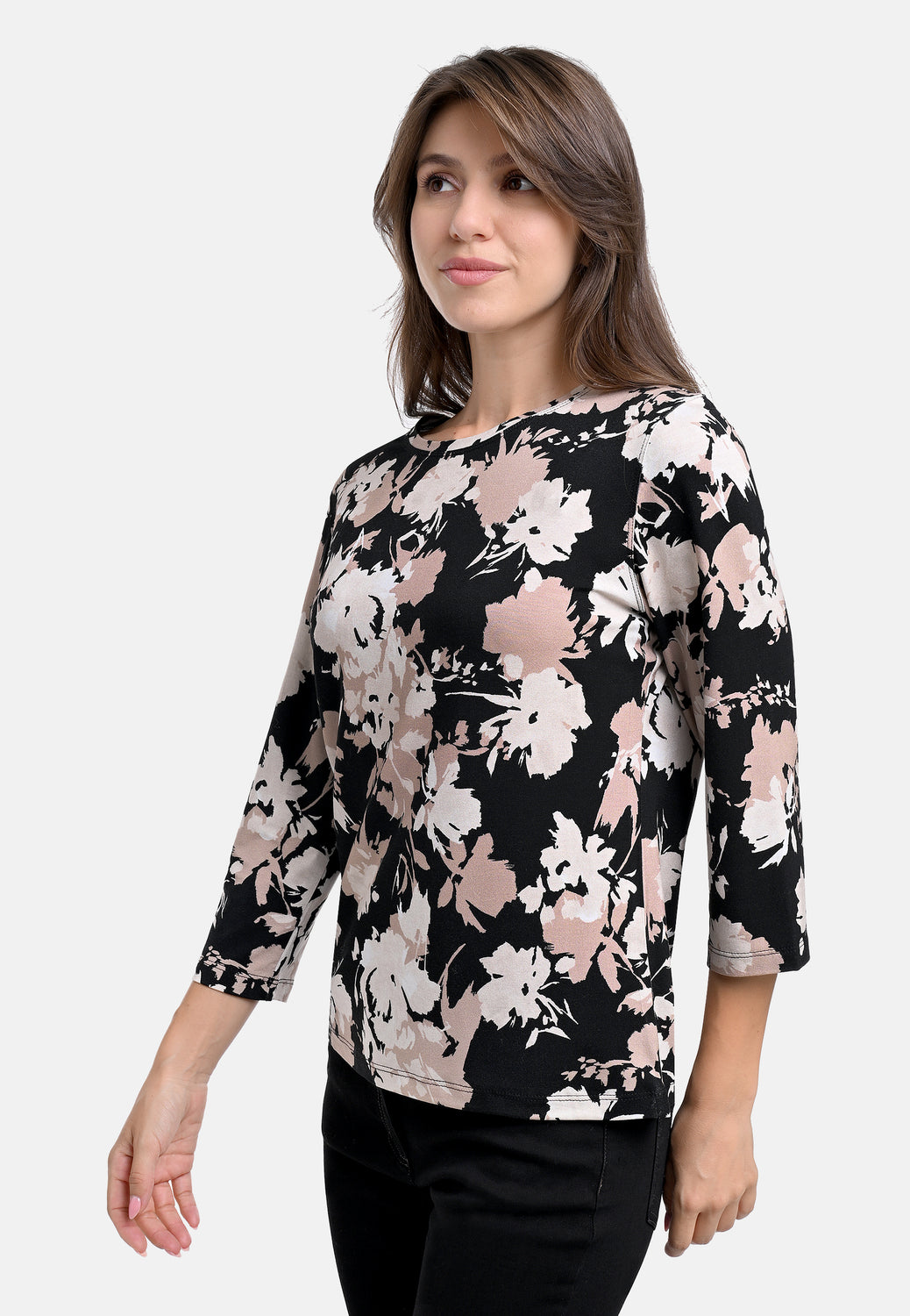 25624 Shirt mit Blumen-Print in Sand/Schwarz