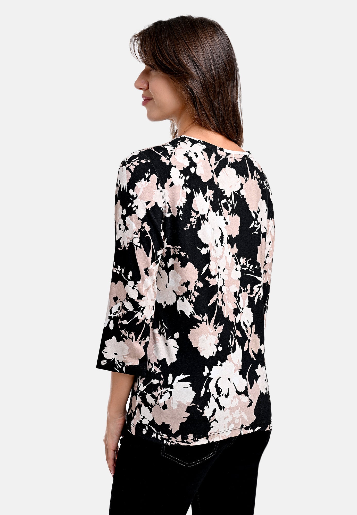 25624 Shirt mit Blumen-Print in Sand/Schwarz