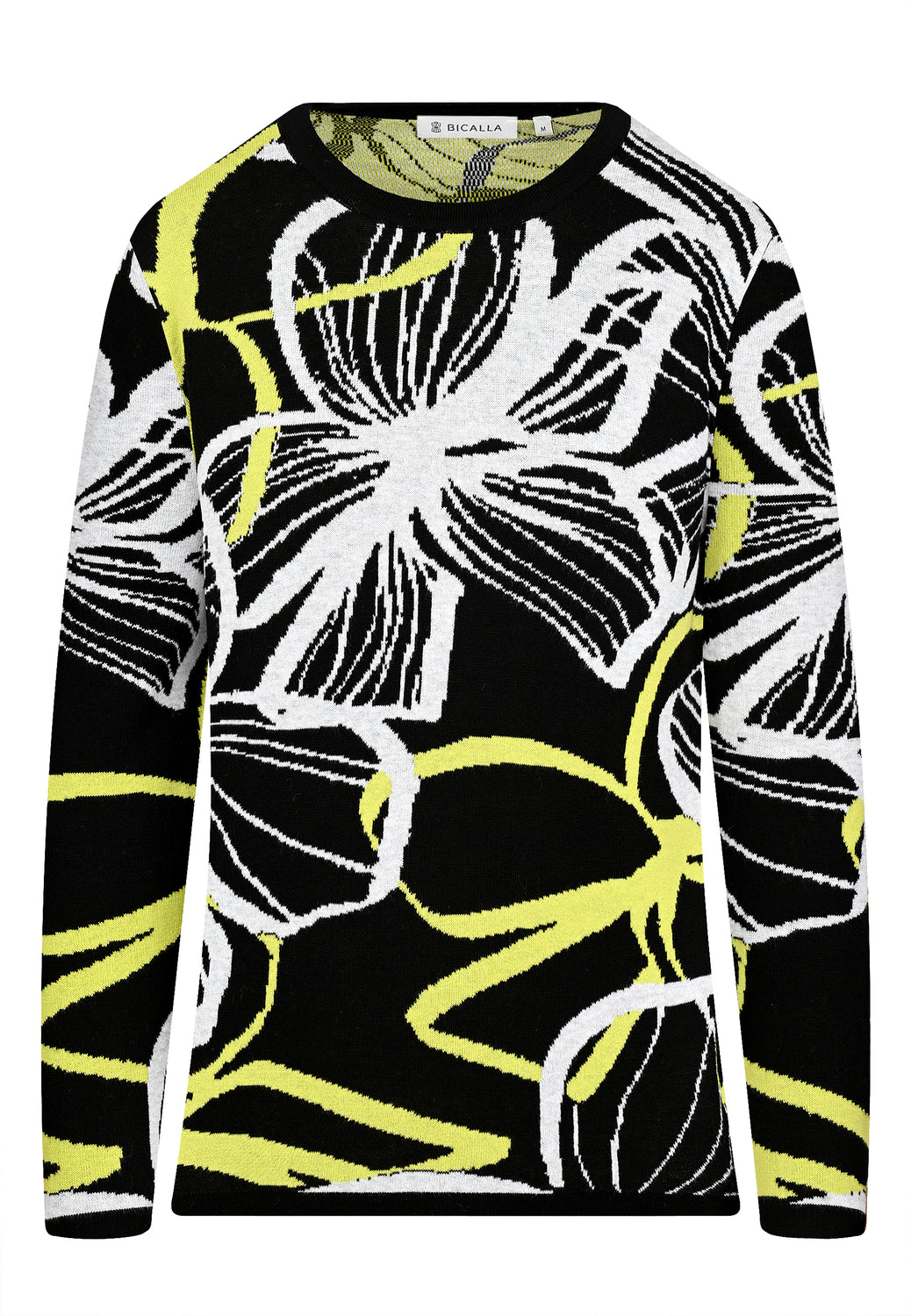 25712 Strickpullover mit Blütenmuster in Schwarz/Hellgrün