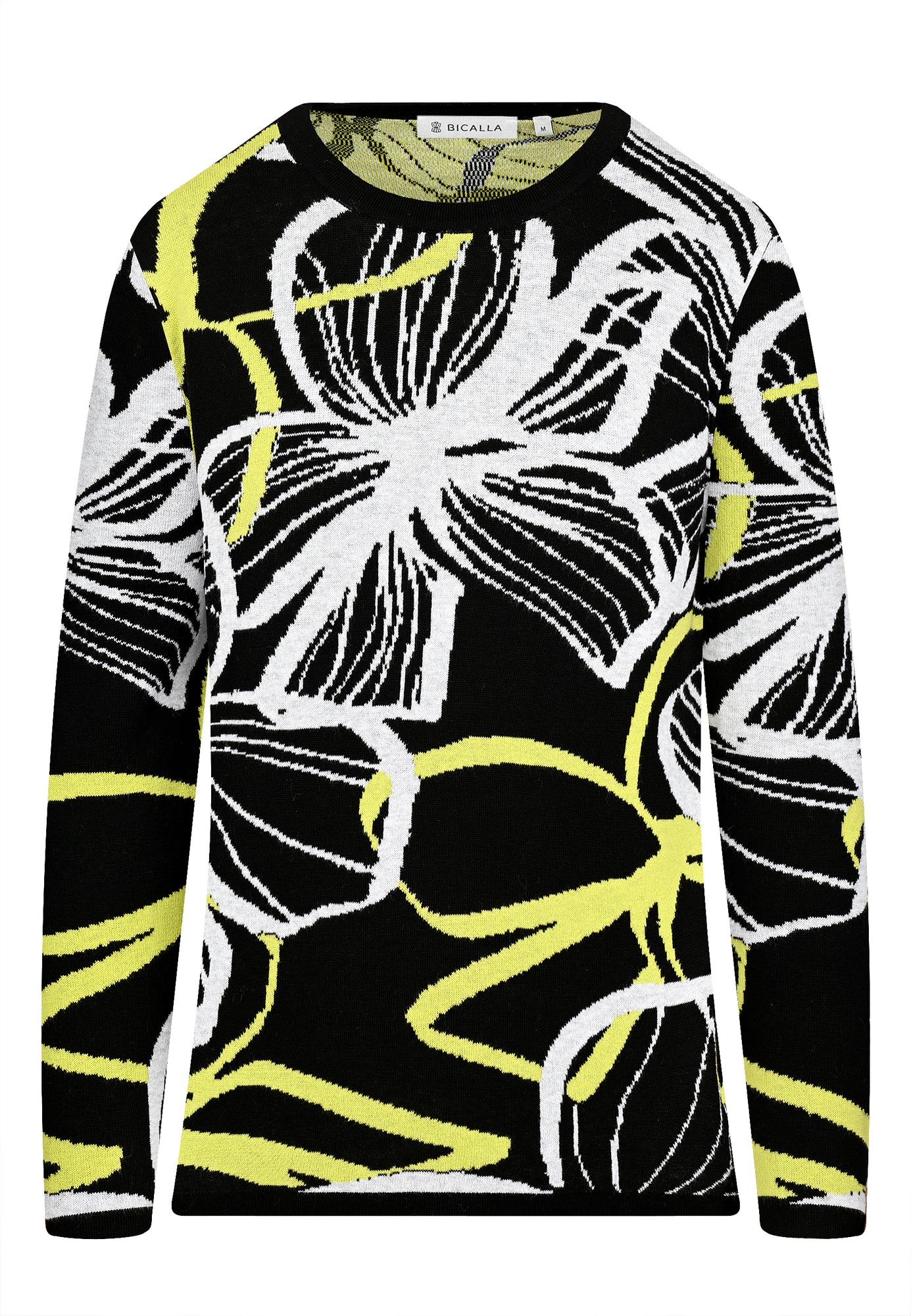 25712 Strickpullover mit Blütenmuster in Schwarz/Hellgrün